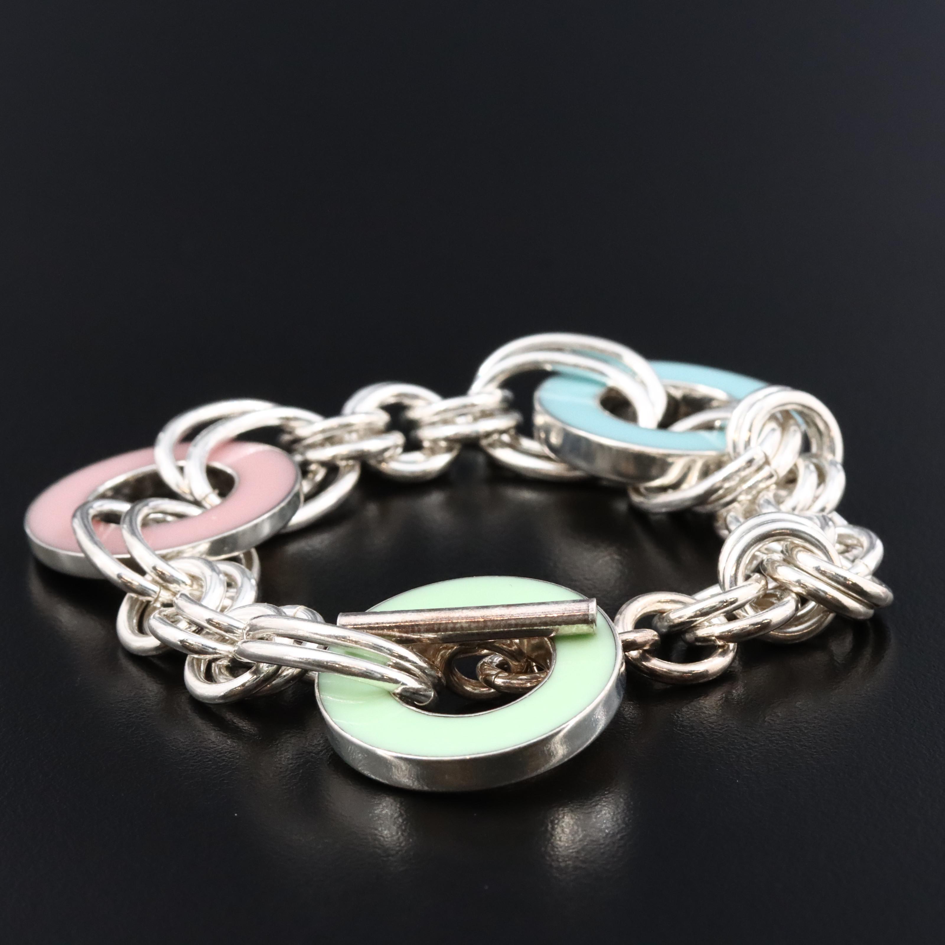 Sterling Enamel Disc Bracelet
