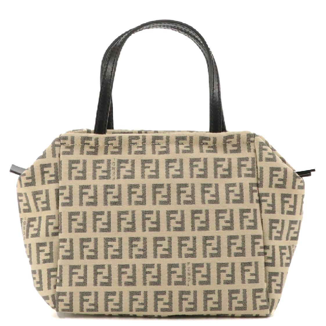 Fendi Mini Handbag 8BN105 in Beige Zucchino Canvas with Black Leather Trim