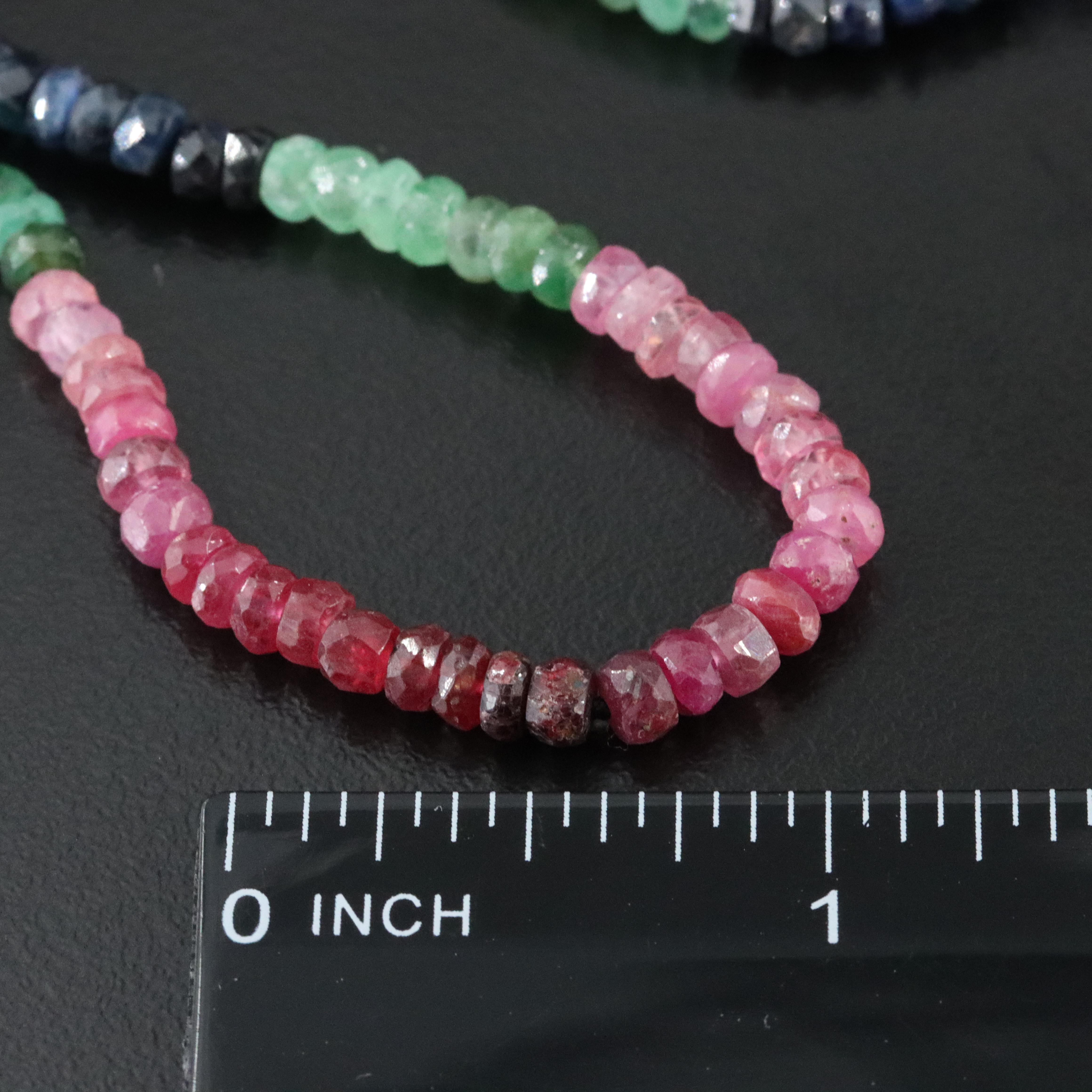 Sterling Sapphire, Emerald, and Ruby Necklace