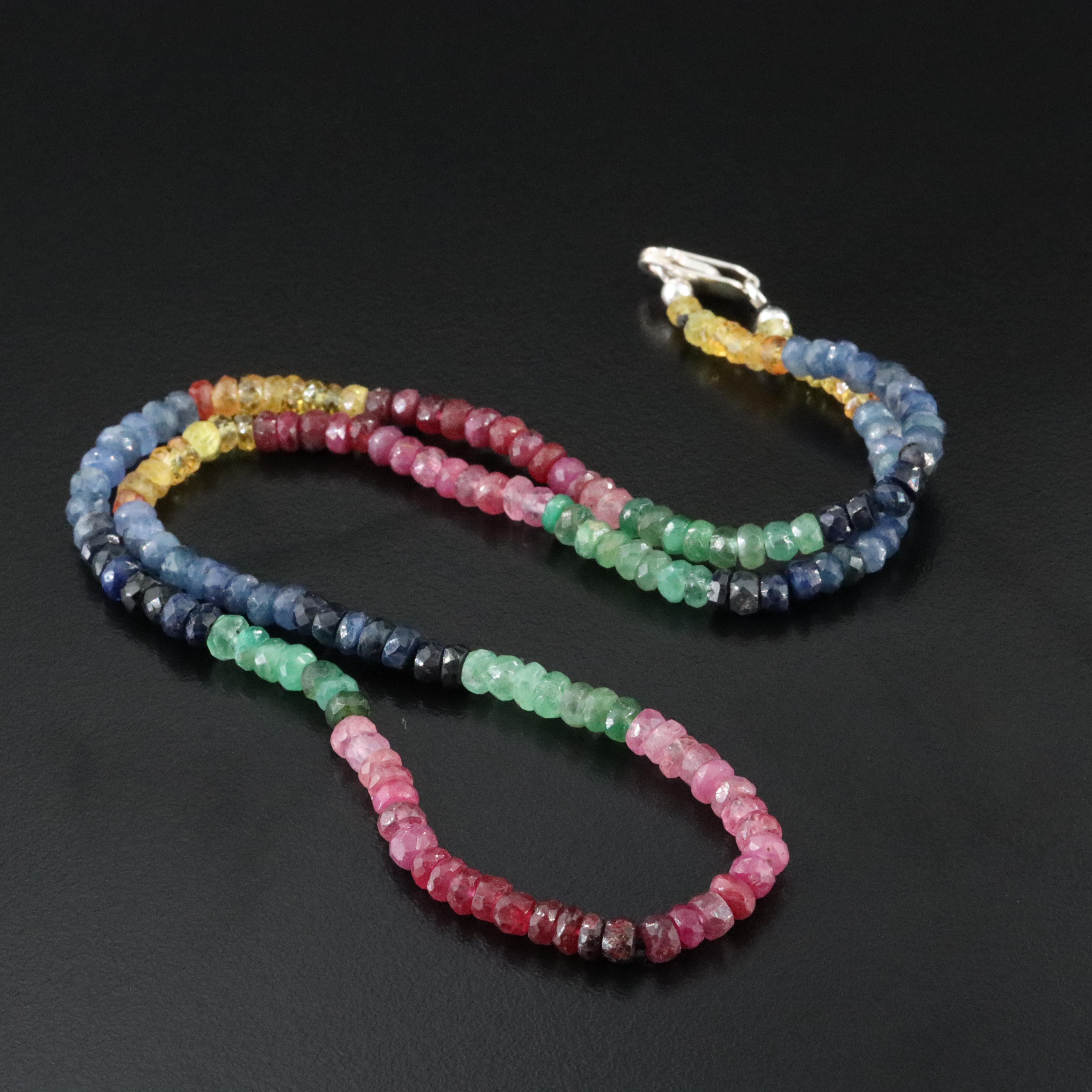 Sterling Sapphire, Emerald, and Ruby Necklace