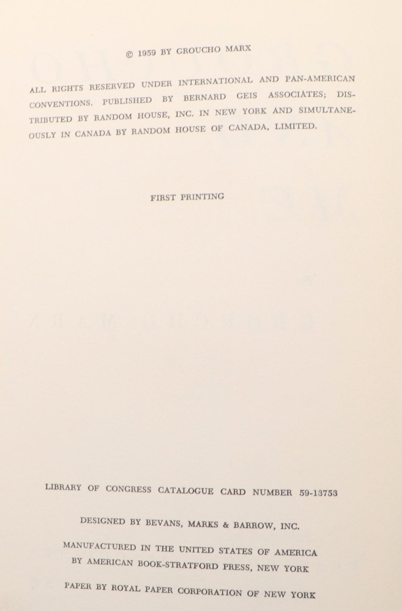 First Edition "Groucho and Me" by Groucho Marx, 1959