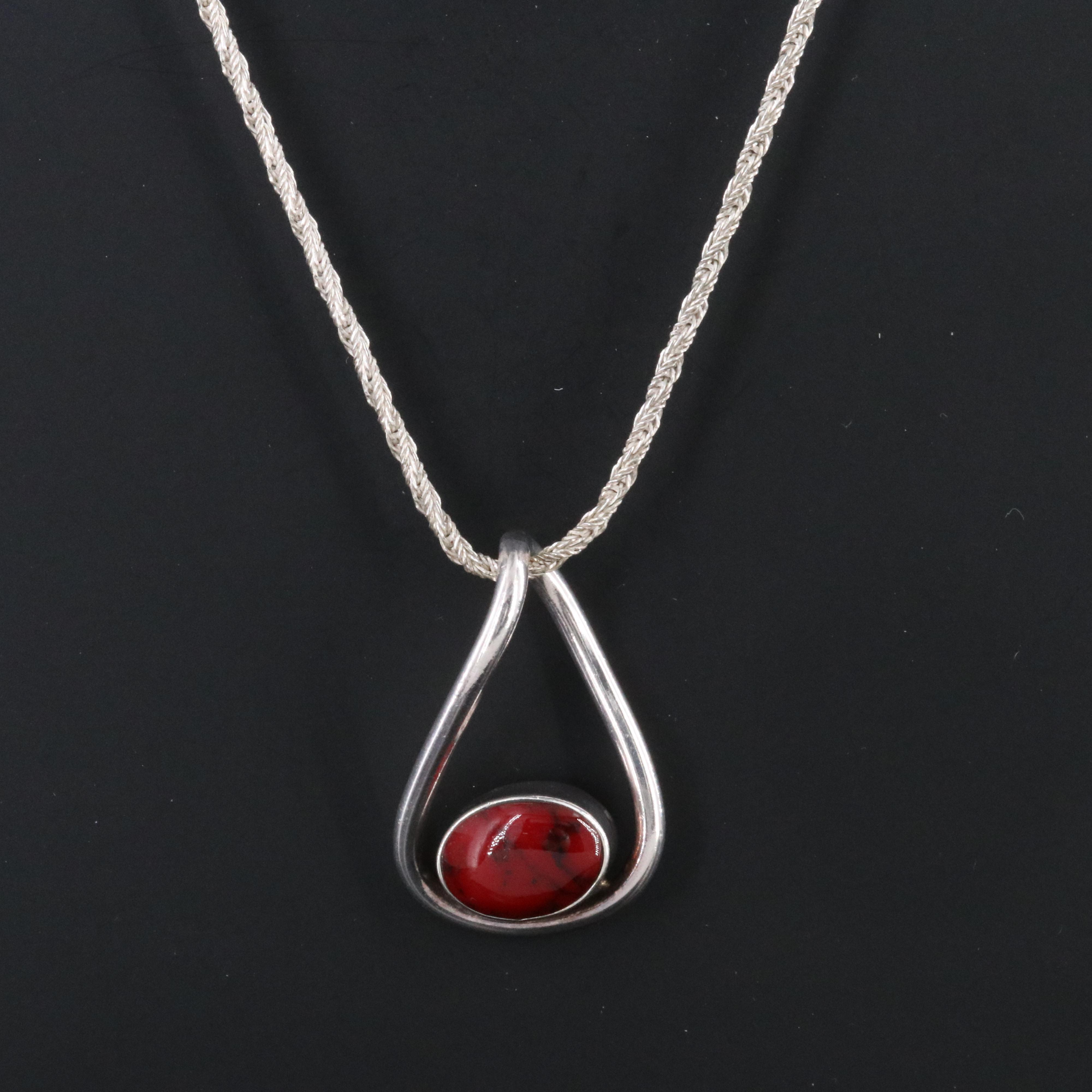 Mexican Sterling Resin Pendant Necklace