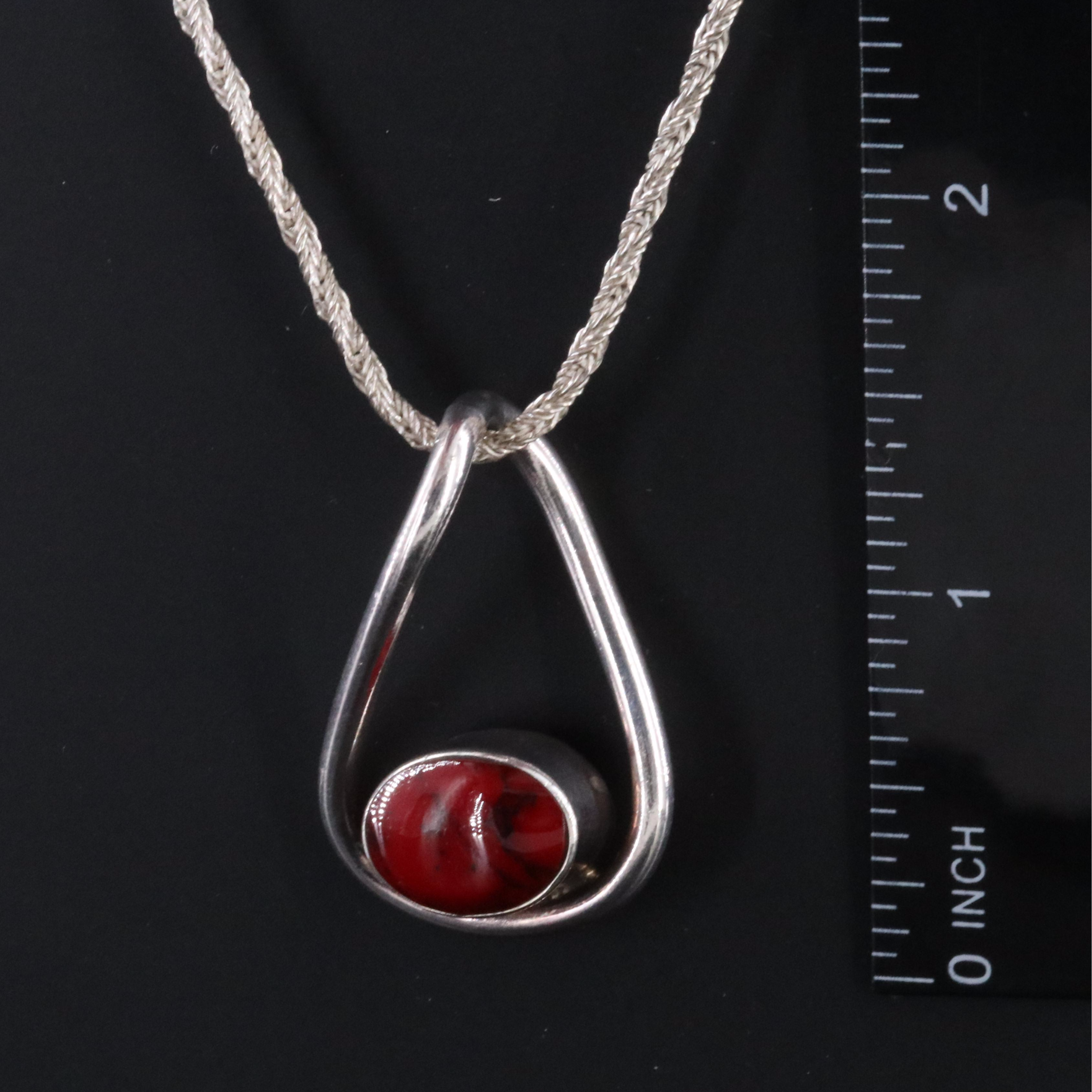 Mexican Sterling Resin Pendant Necklace