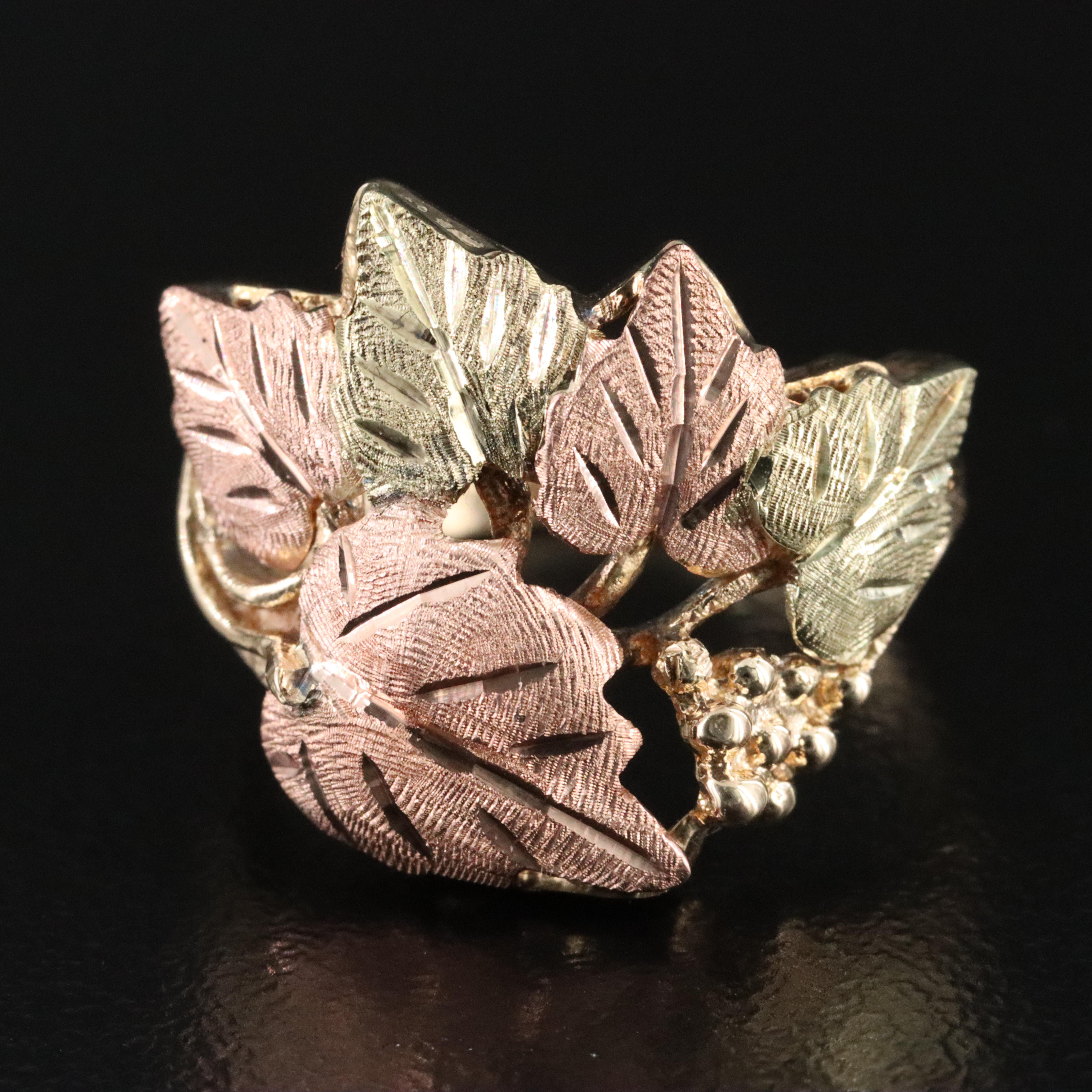 10K Leaf Ring with 12K Rose Gold and Green Gold Accents
