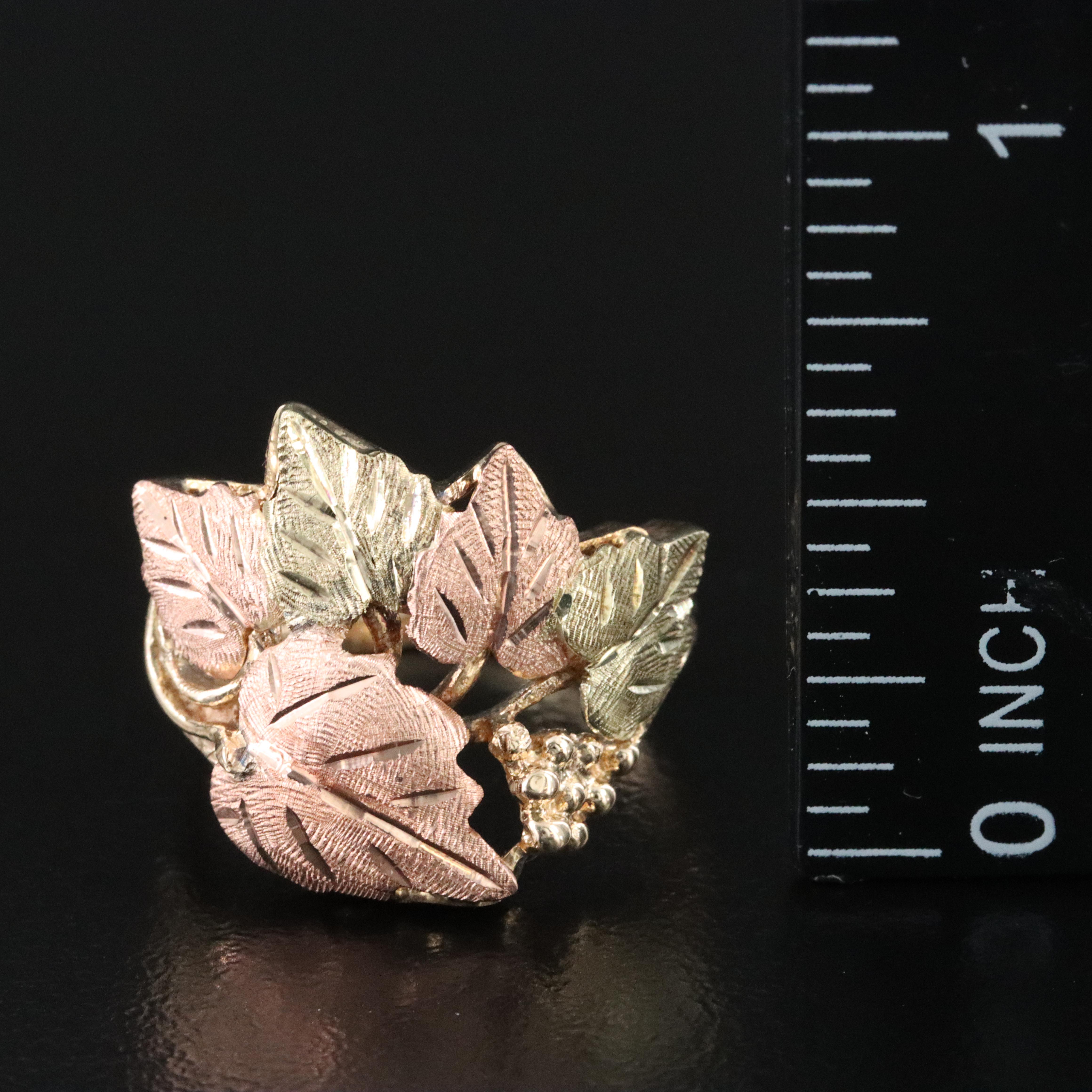 10K Leaf Ring with 12K Rose Gold and Green Gold Accents