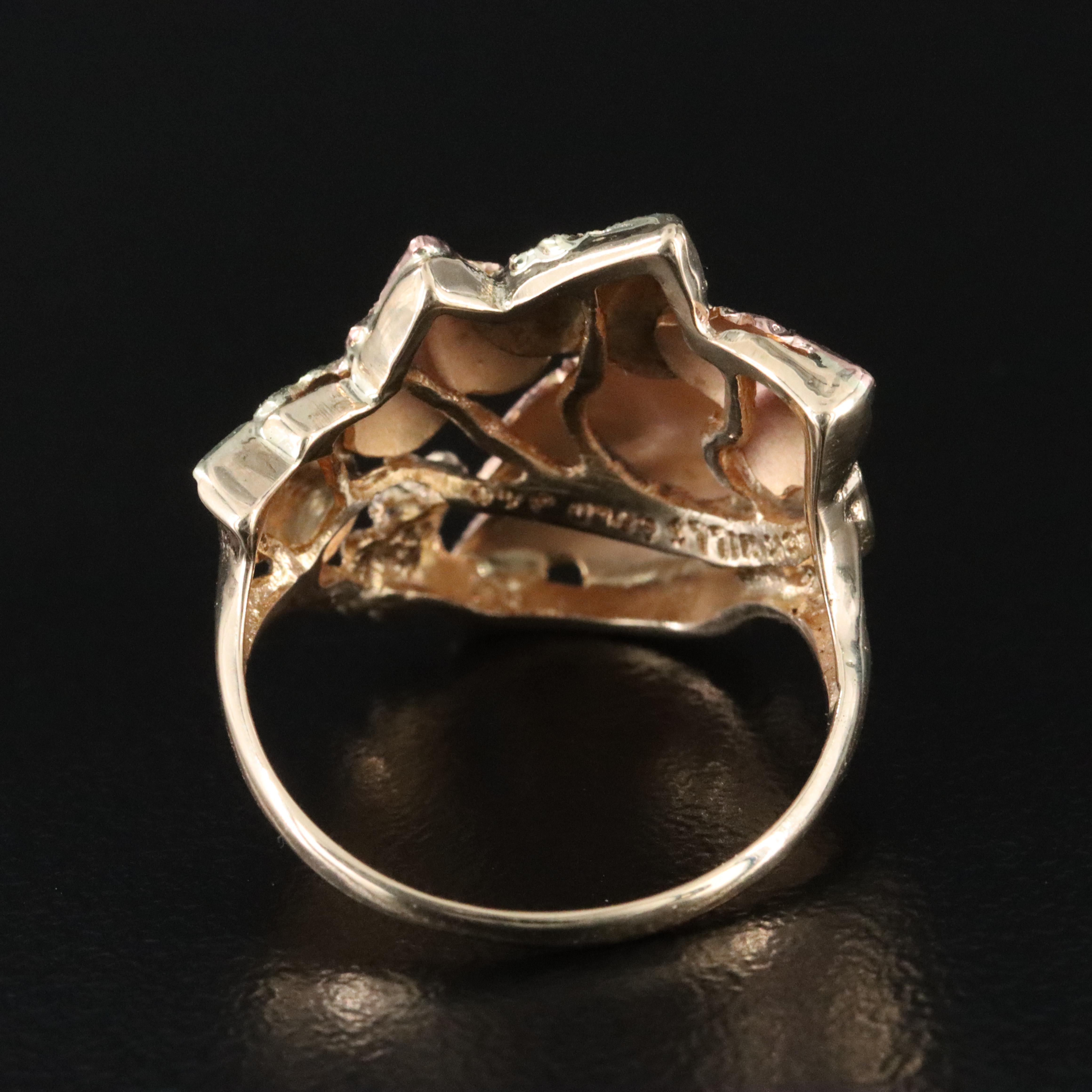 10K Leaf Ring with 12K Rose Gold and Green Gold Accents