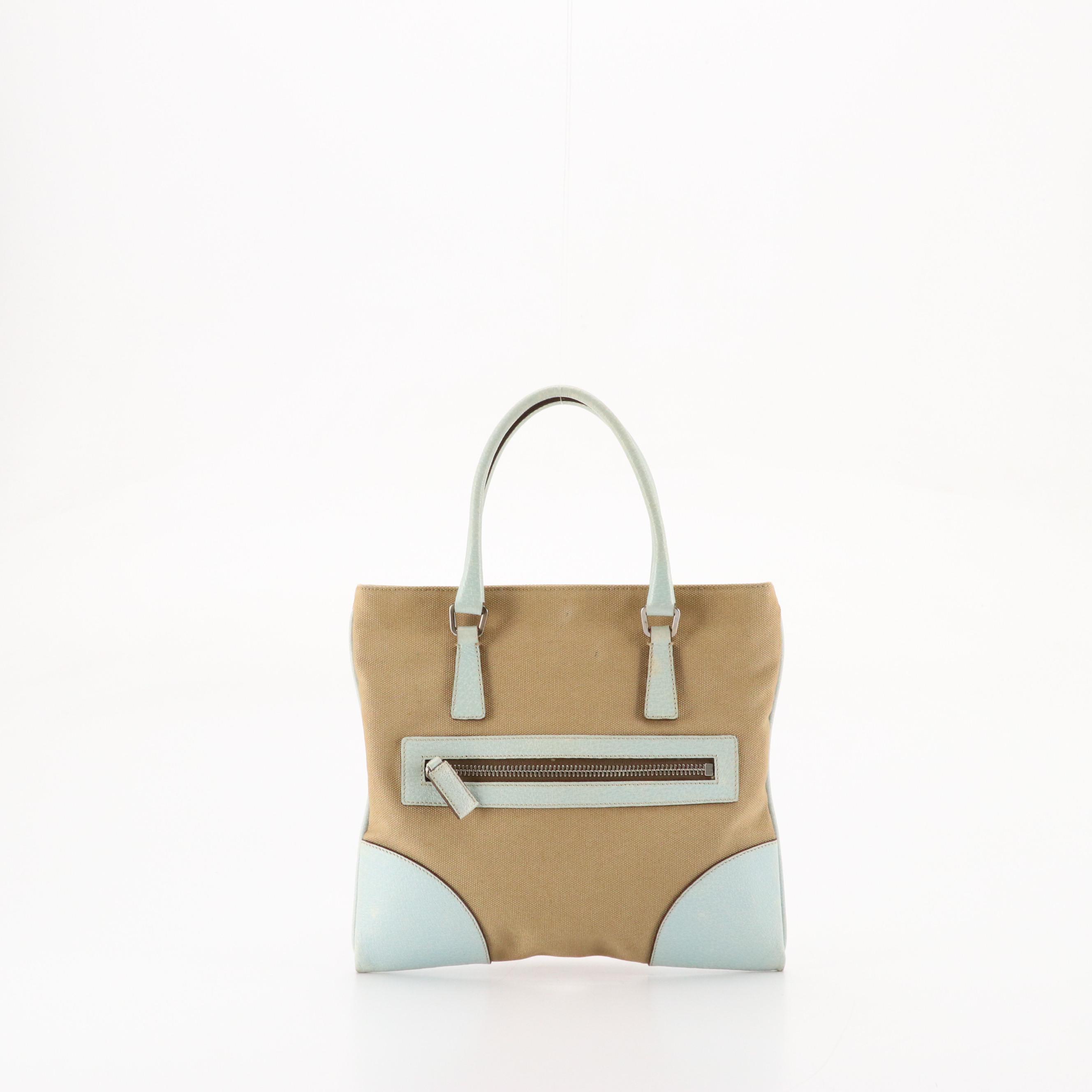 Prada Mini Tote in Canvas with Cinghiale Leather Trim