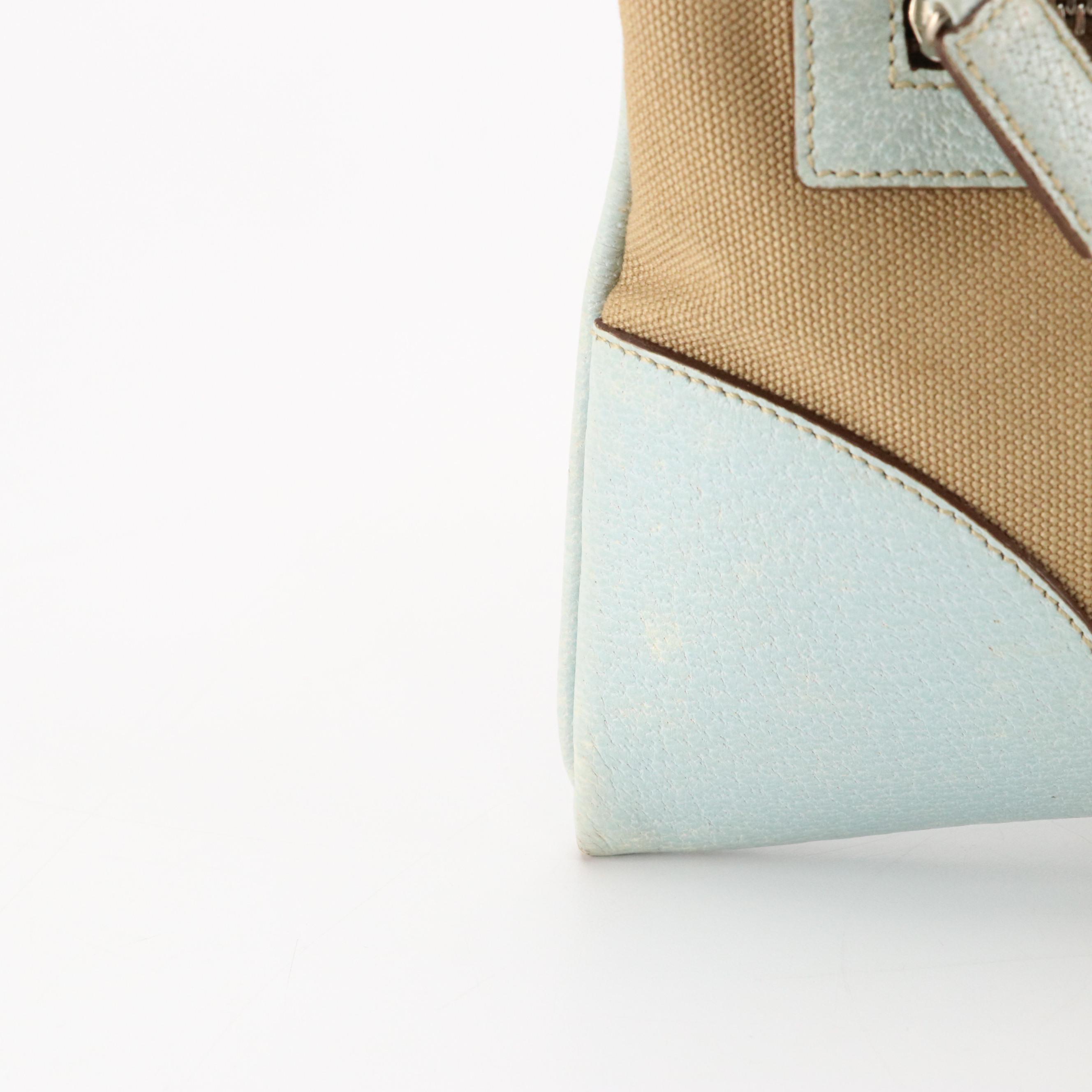 Prada Mini Tote in Canvas with Cinghiale Leather Trim