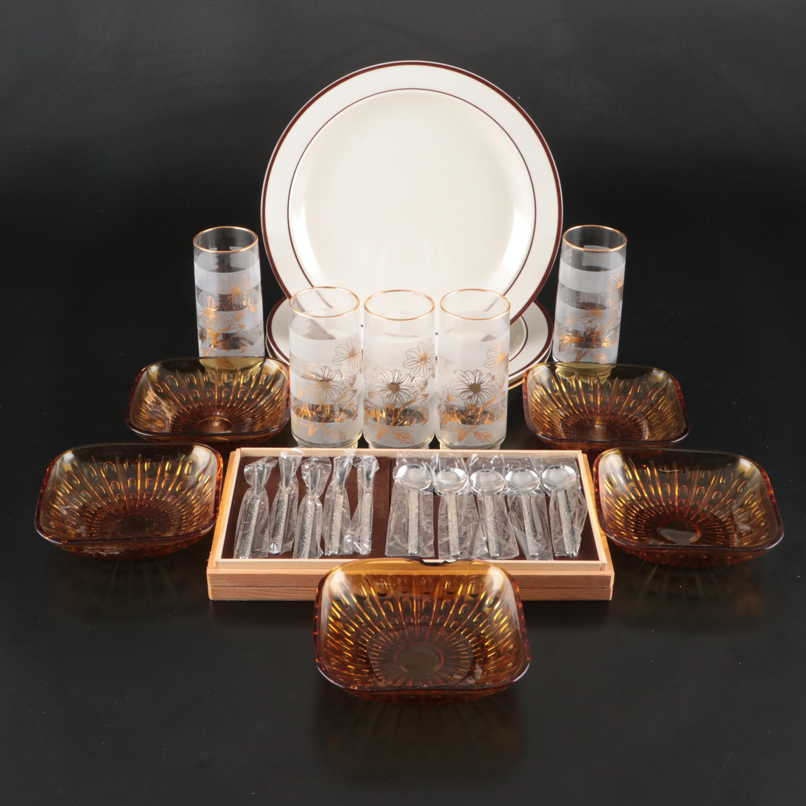 Japanese Glass Highballs and Coasters with Other Ceramic and Stainless Tableware