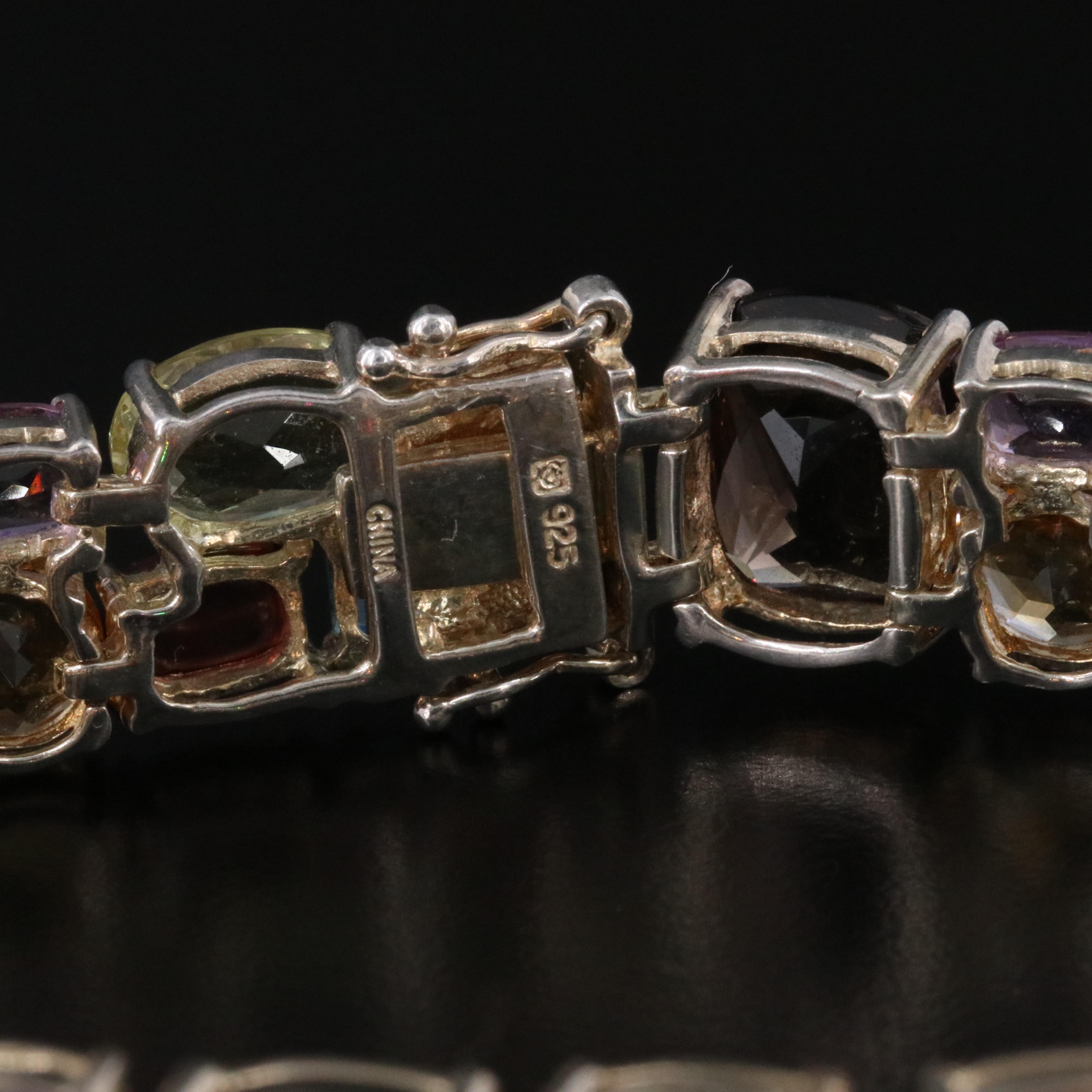 Sterling Smoky Quartz, Topaz and Amethyst Link Bracelet