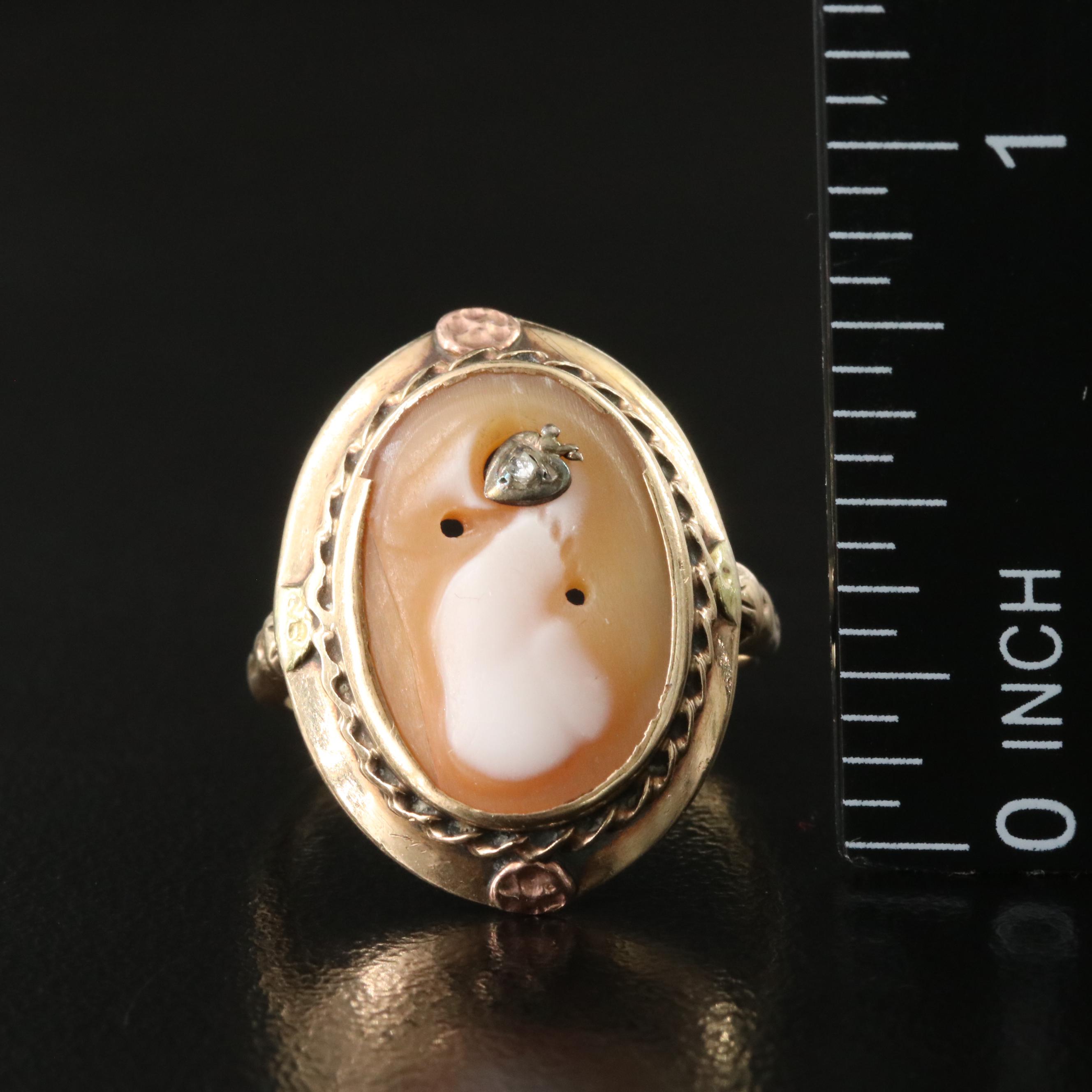 Vintage 10K Spinel Order of the Eastern Star and Shell and Diamond Cameo Rings