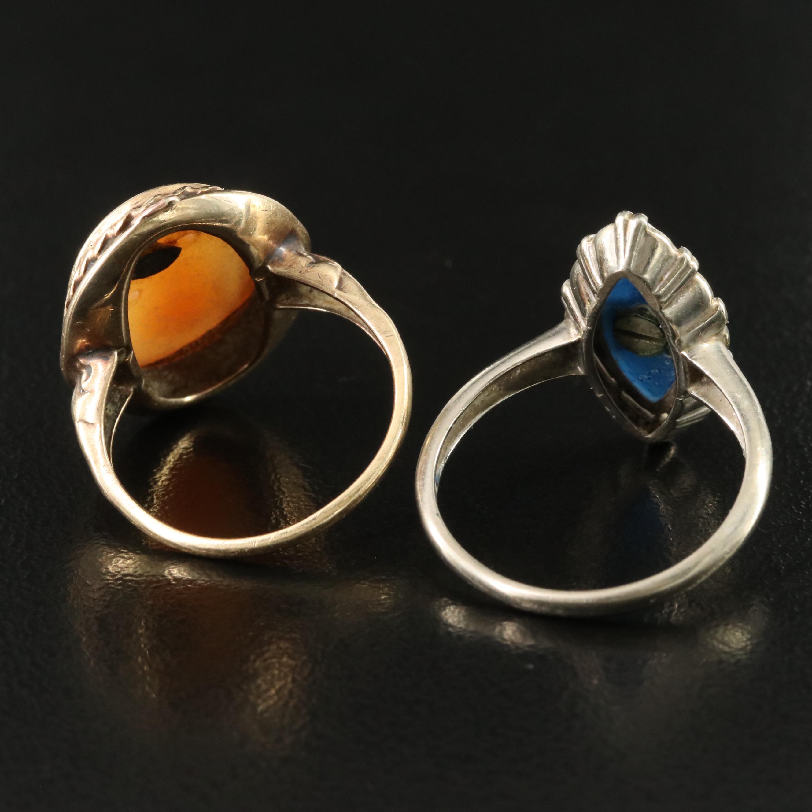 Vintage 10K Spinel Order of the Eastern Star and Shell and Diamond Cameo Rings