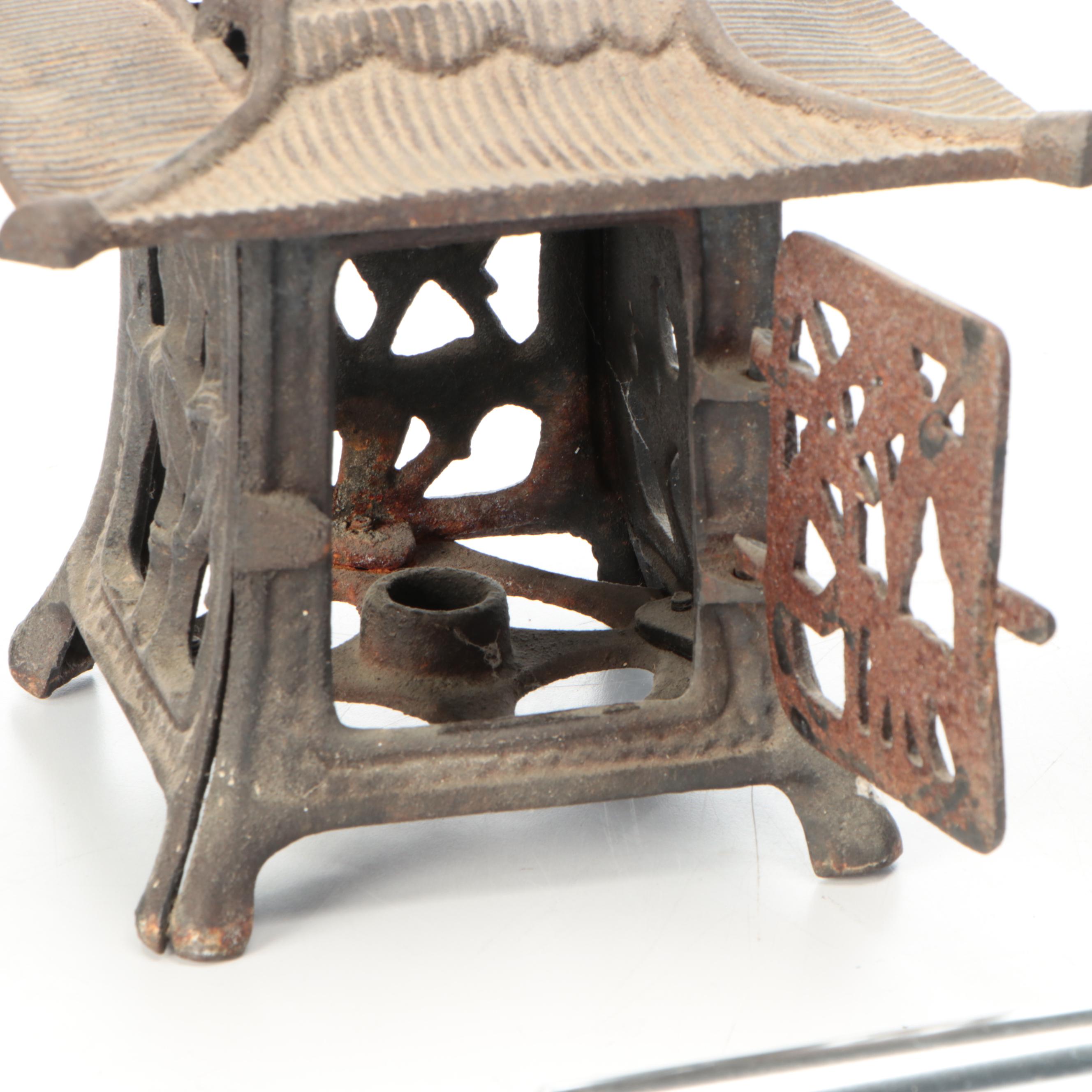 Mosaic Tile Metal Table and Glass Lantern, Other Metal and Ceramic Outdoor Décor