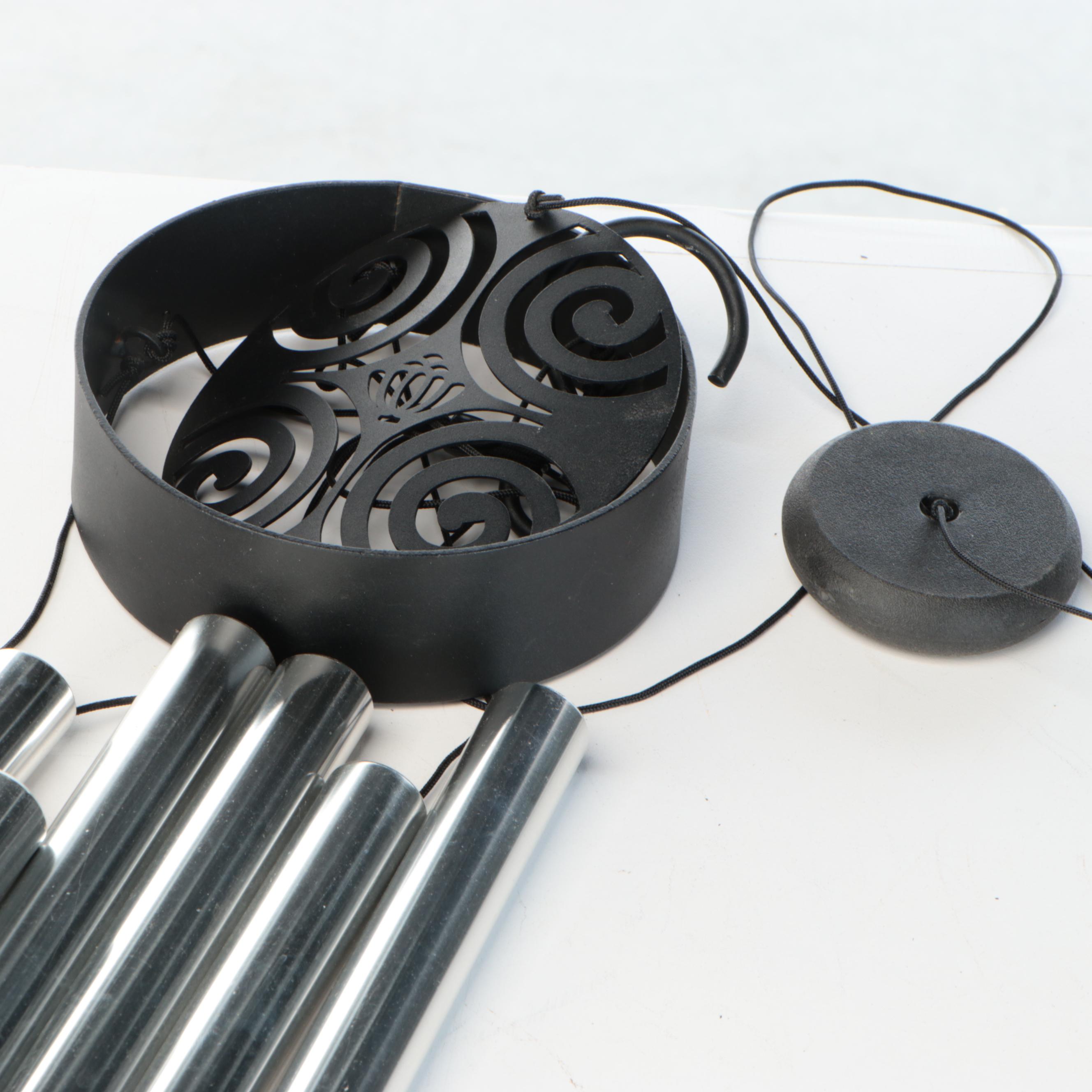 Mosaic Tile Metal Table and Glass Lantern, Other Metal and Ceramic Outdoor Décor