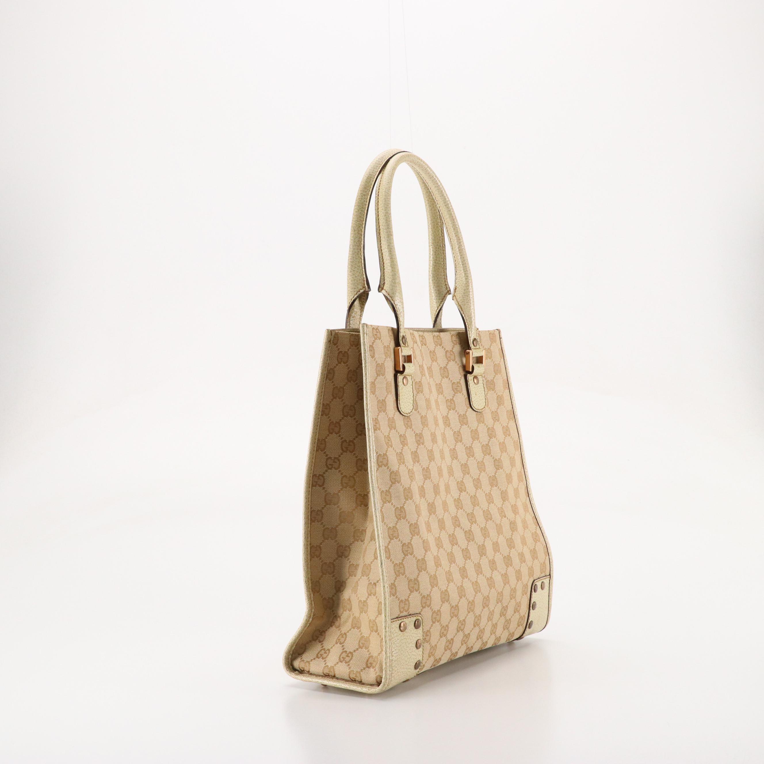 Gucci Tote in GG Jacquard Canvas and Cinghiale Leather