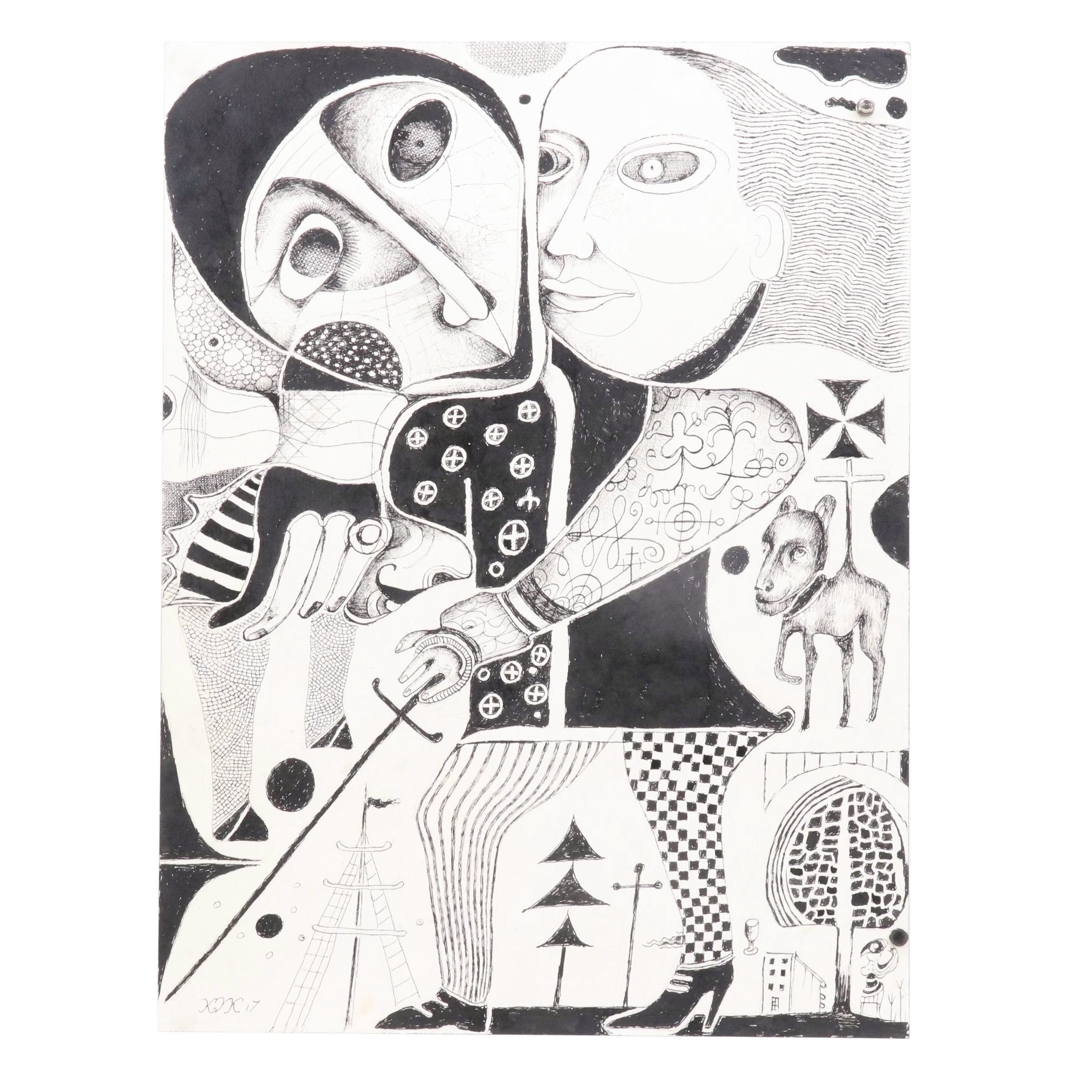 Nikolay Manuylov “Kuk” Surrealist Figural Ink Illustration, 2017