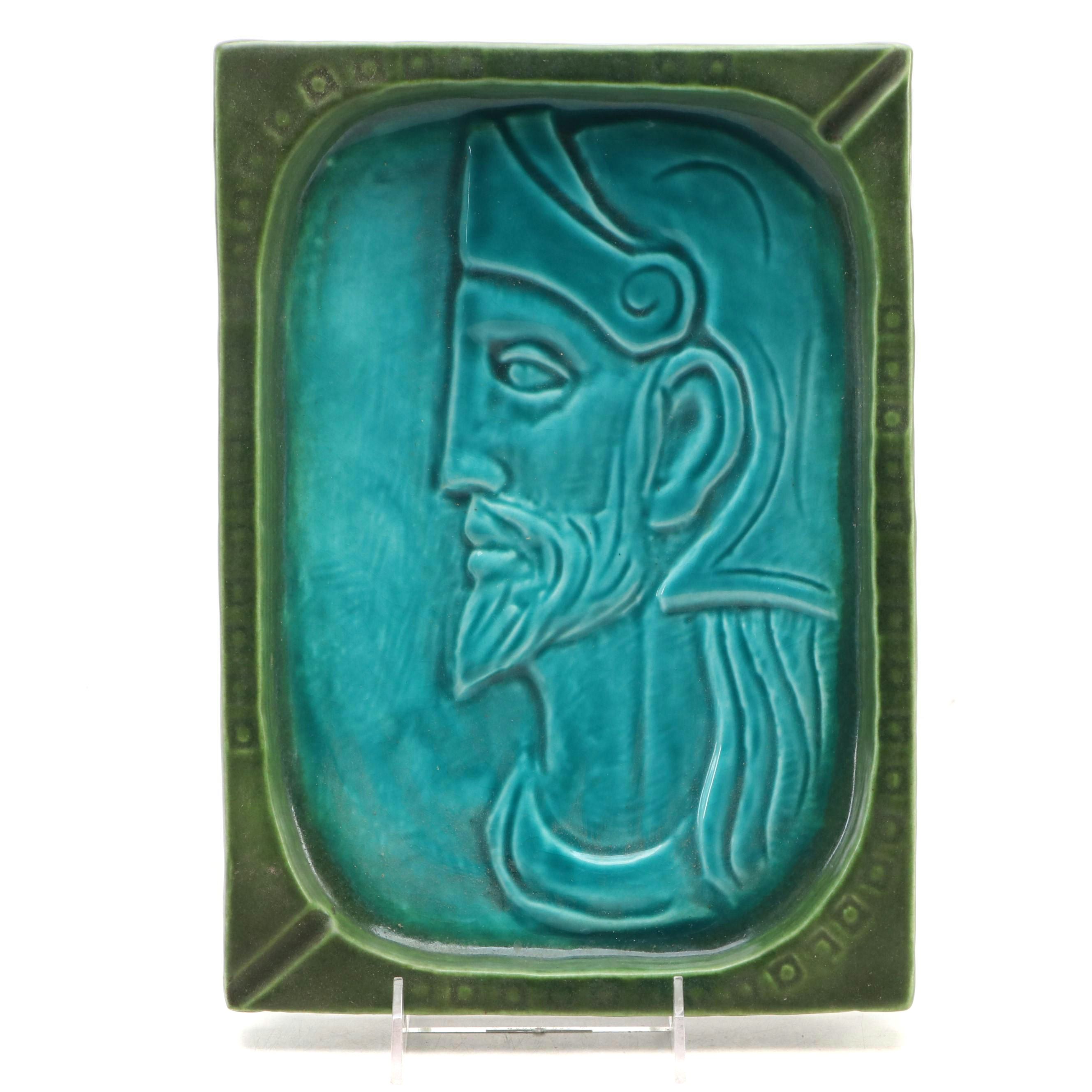 Jaru Pottery Mid Century Modern Etruscan Style Turquoise and Green Ashtray