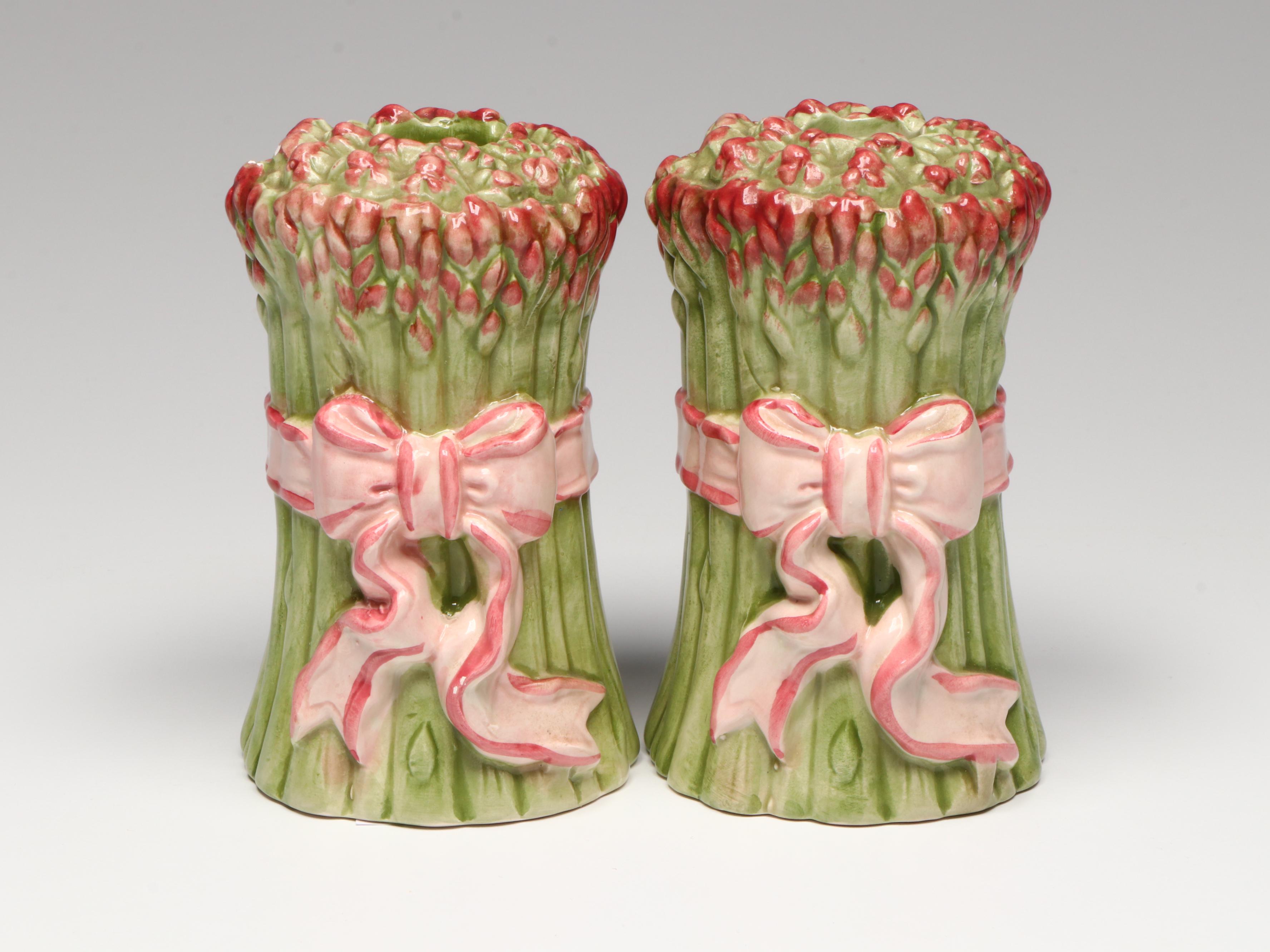 Jena Hall Toyo Hand-Painted Floral with Fitz & Floyd Asparagus Candlesticks