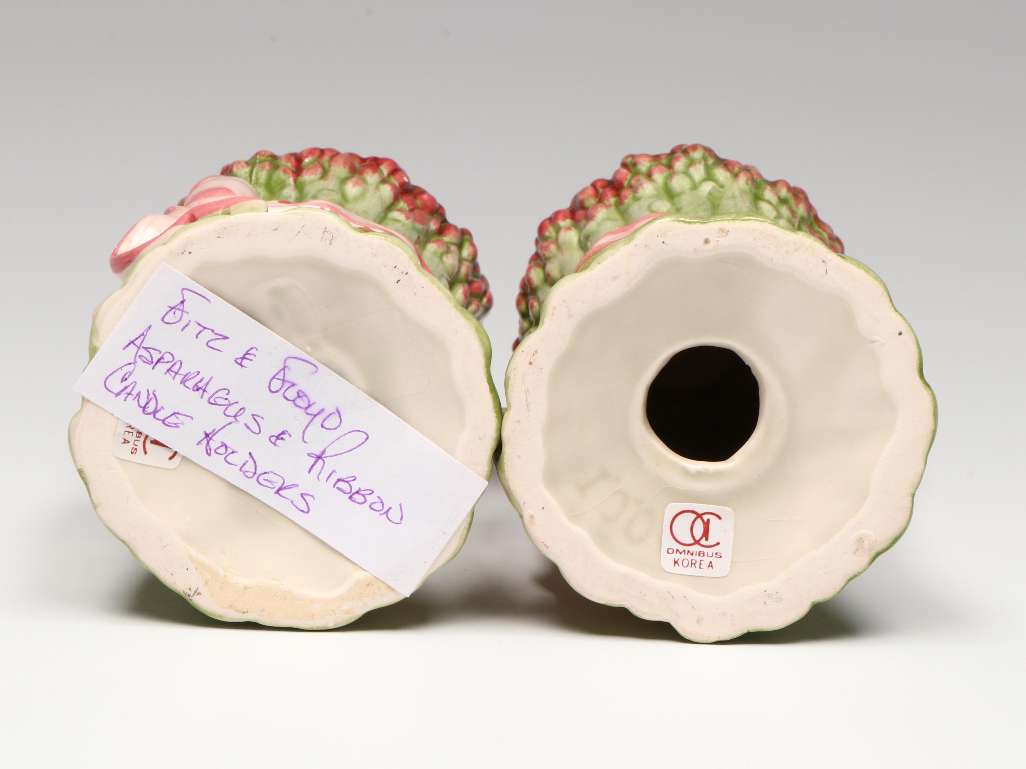 Jena Hall Toyo Hand-Painted Floral with Fitz & Floyd Asparagus Candlesticks