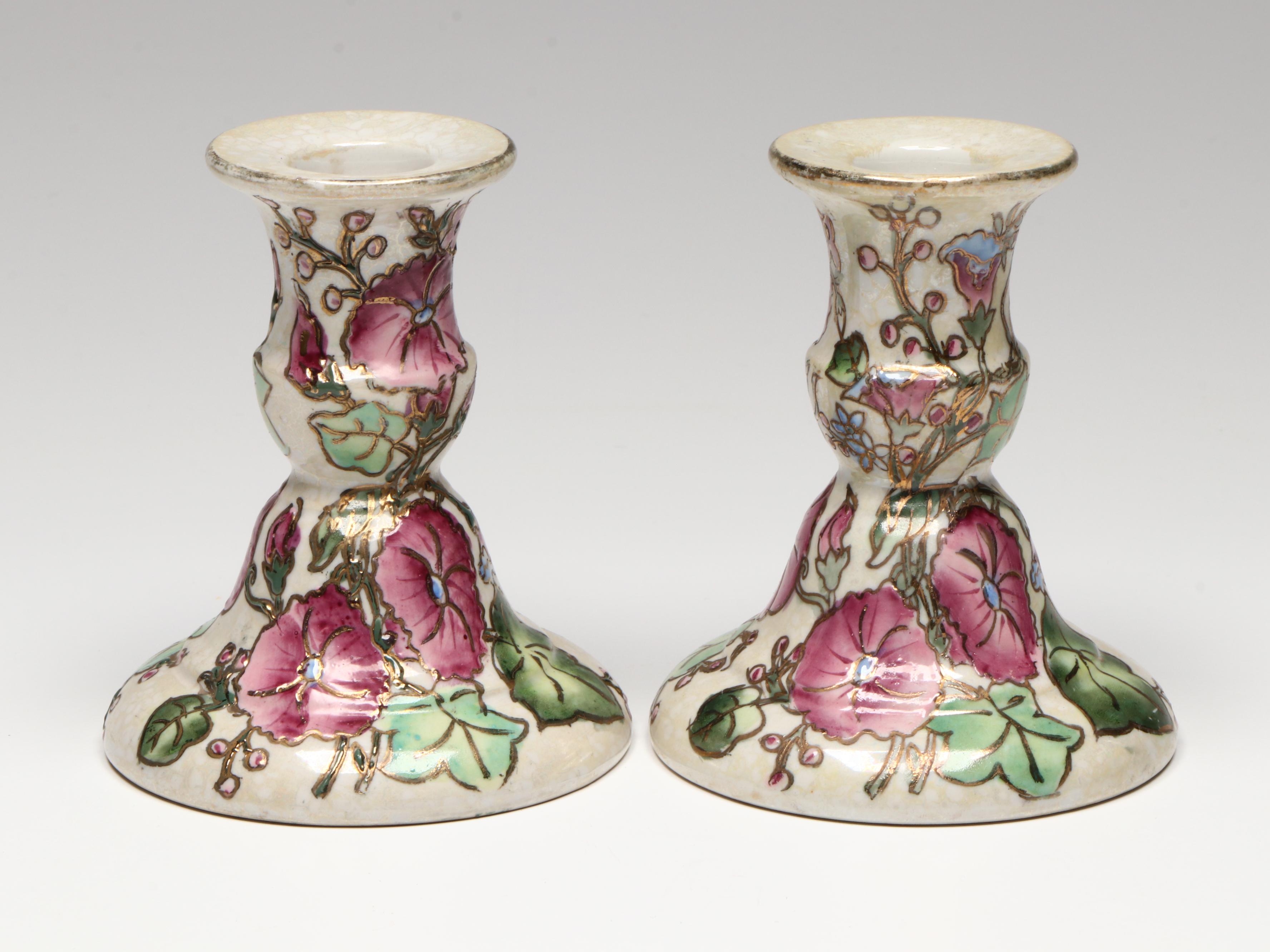 Jena Hall Toyo Hand-Painted Floral with Fitz & Floyd Asparagus Candlesticks