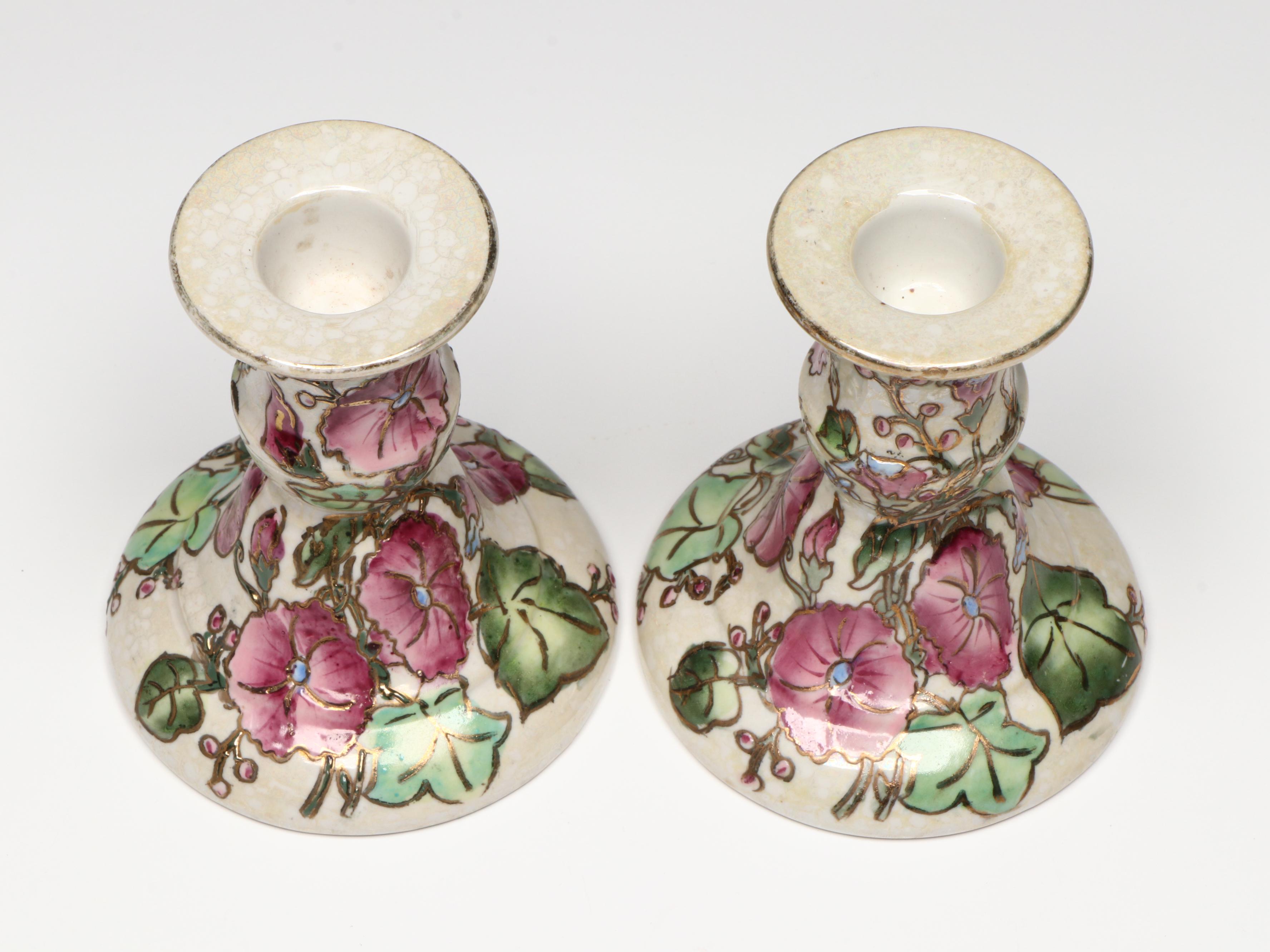 Jena Hall Toyo Hand-Painted Floral with Fitz & Floyd Asparagus Candlesticks