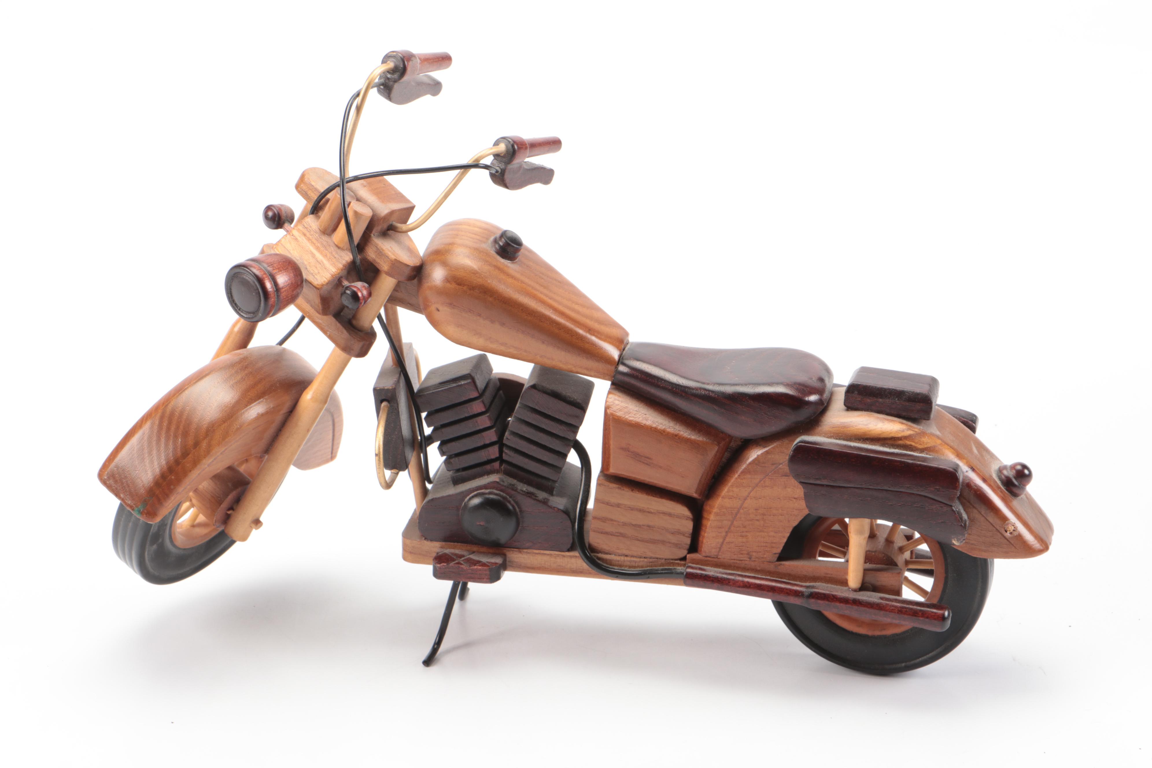 Cold-Painted Cast Iron Motorcyclist, Retro Metal & Wood Handmade Choppers