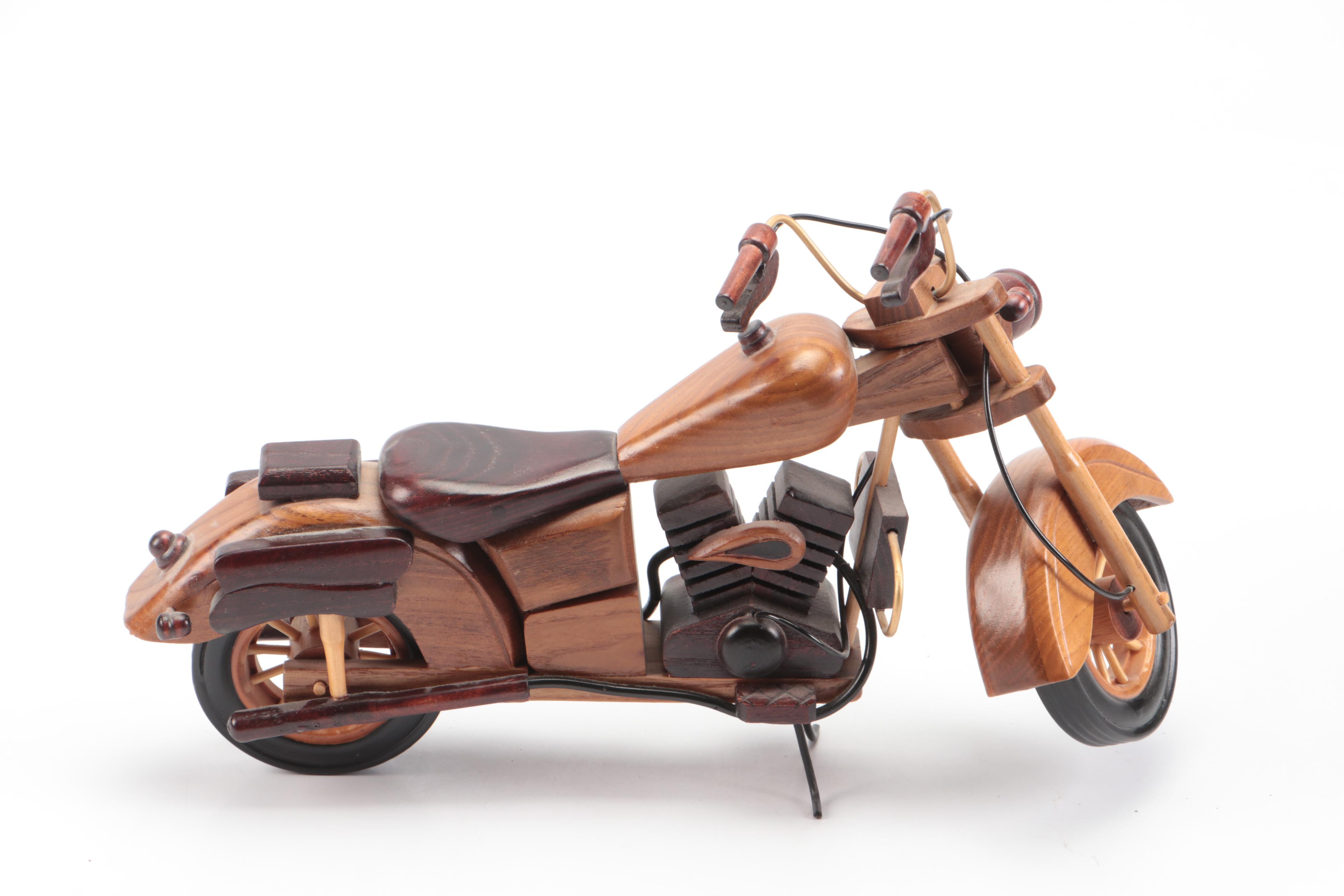 Cold-Painted Cast Iron Motorcyclist, Retro Metal & Wood Handmade Choppers