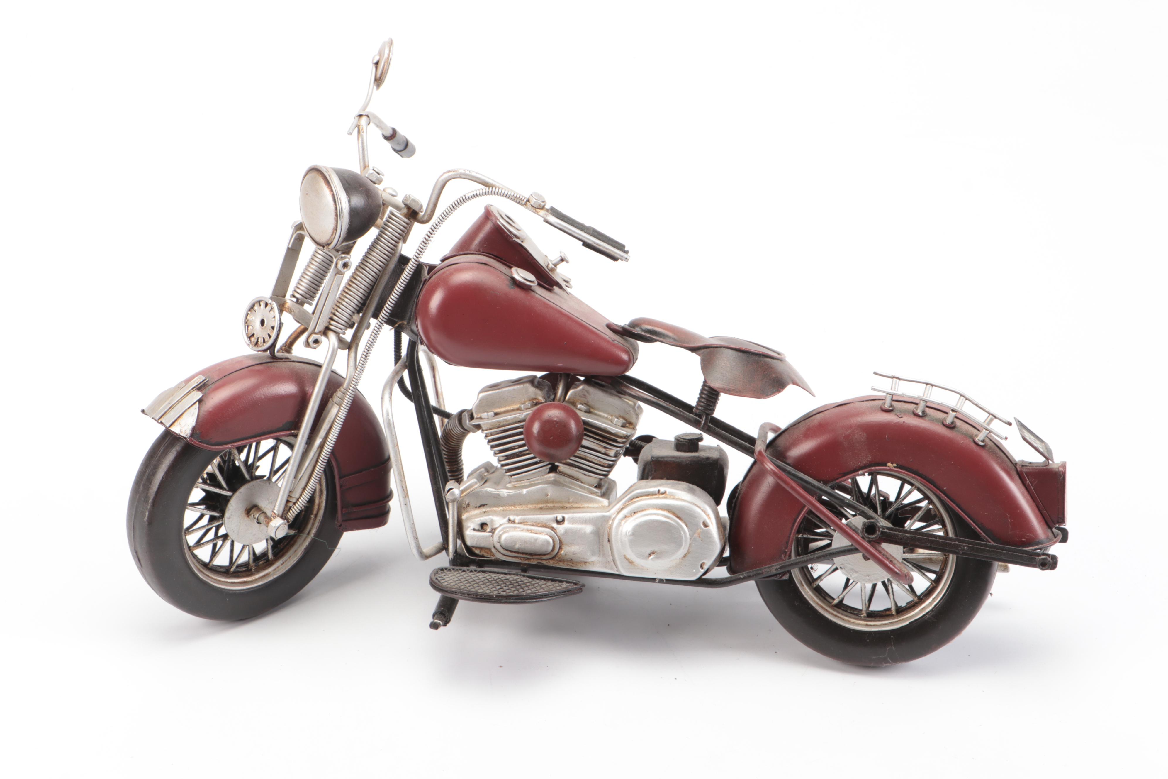 Cold-Painted Cast Iron Motorcyclist, Retro Metal & Wood Handmade Choppers