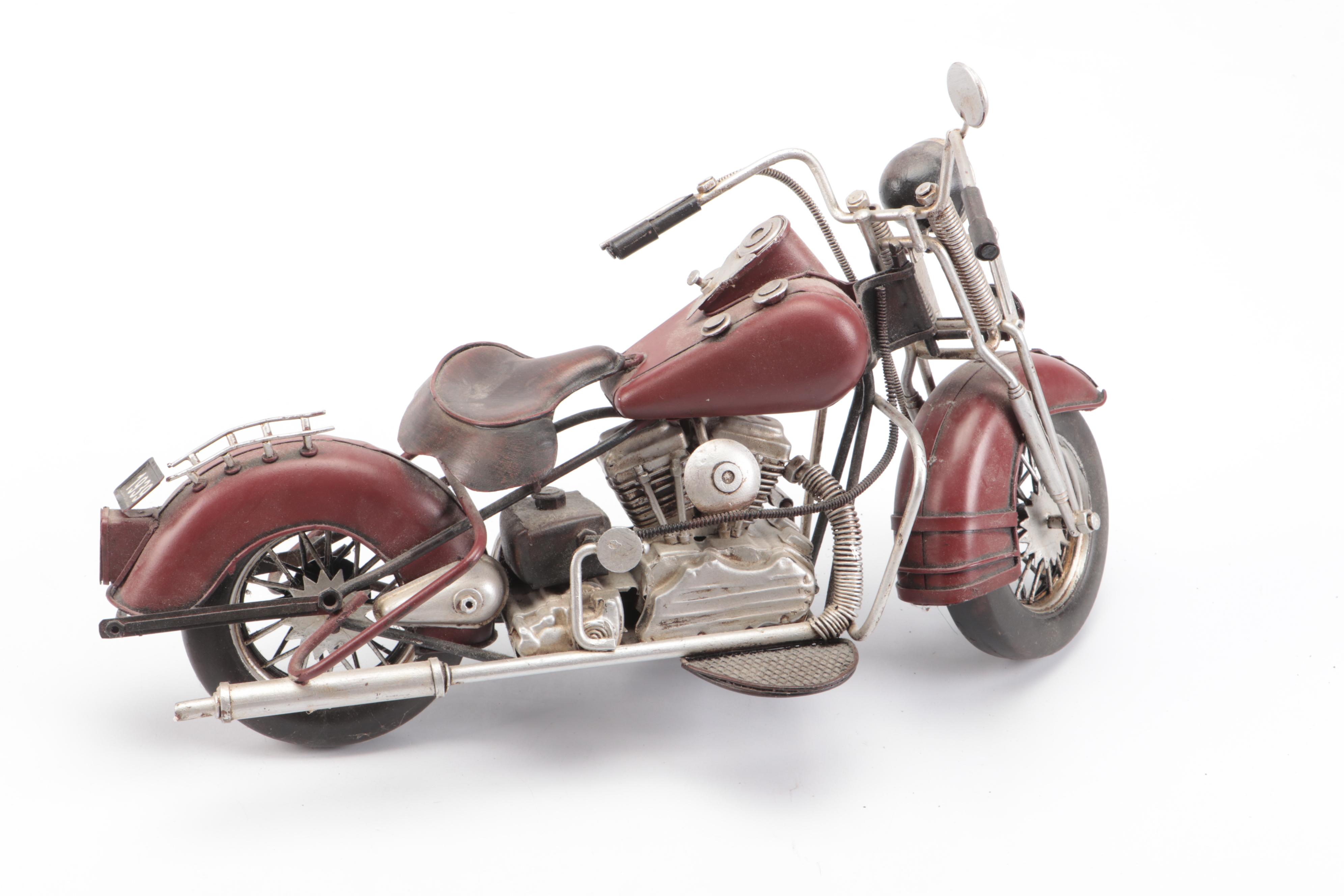 Cold-Painted Cast Iron Motorcyclist, Retro Metal & Wood Handmade Choppers