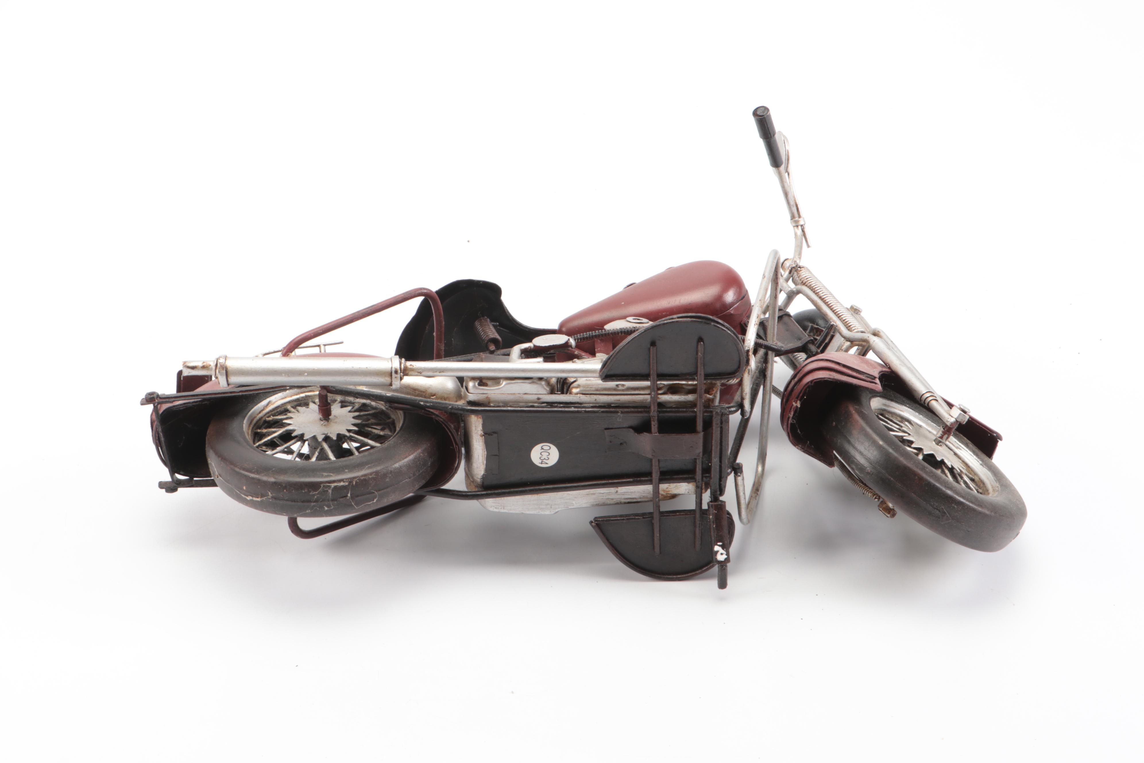 Cold-Painted Cast Iron Motorcyclist, Retro Metal & Wood Handmade Choppers