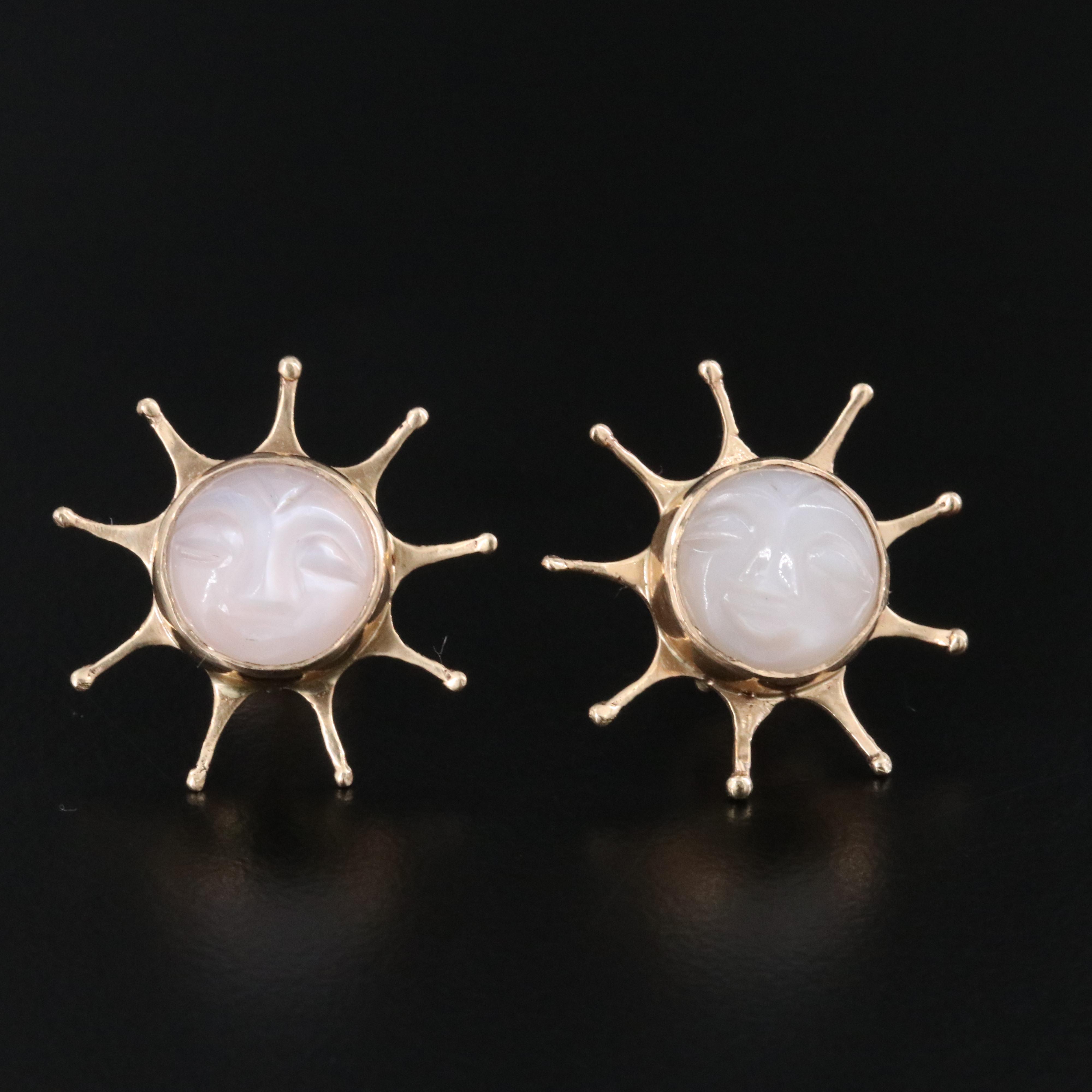 EVE 14K Carved Moonstone Sun Earrings