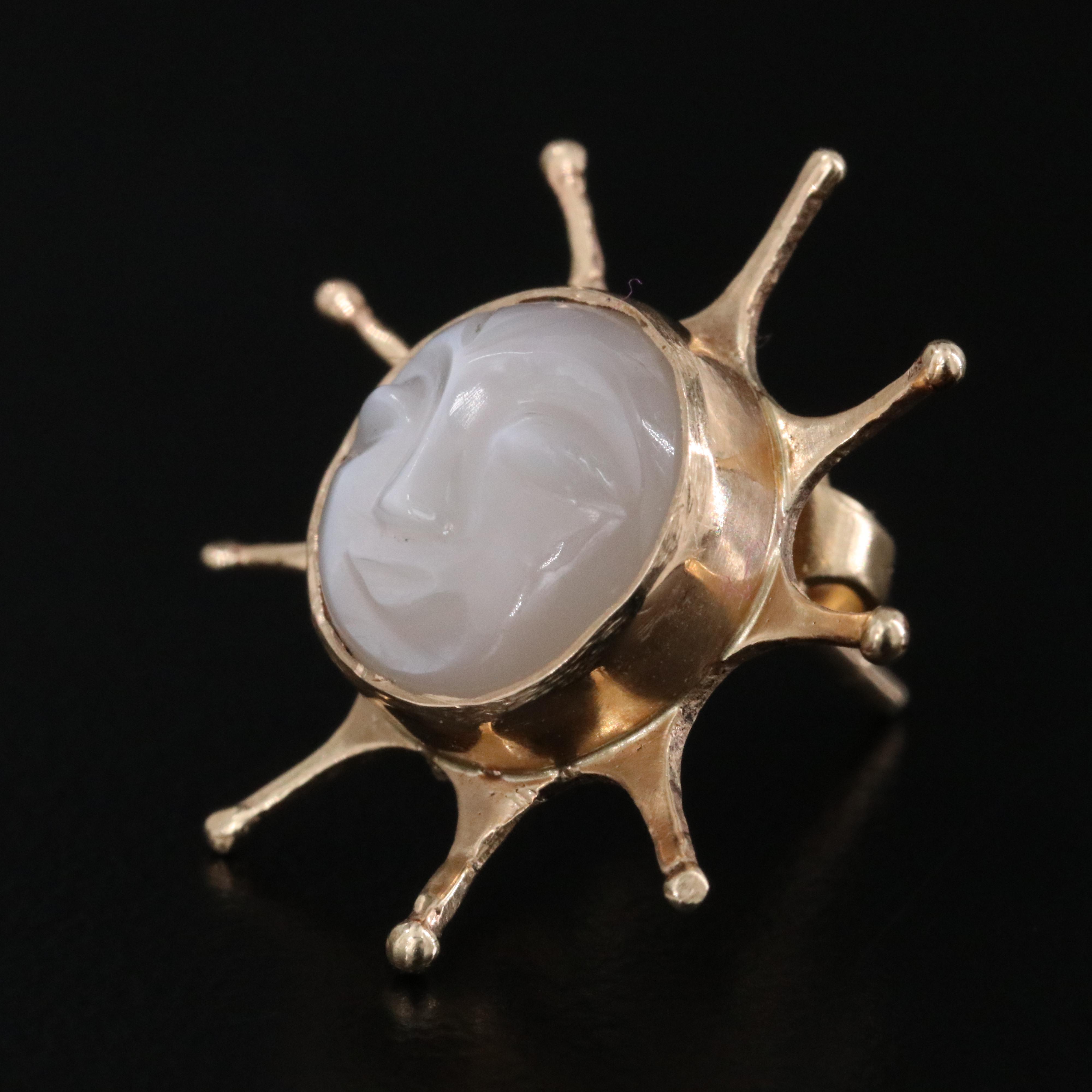 EVE 14K Carved Moonstone Sun Earrings