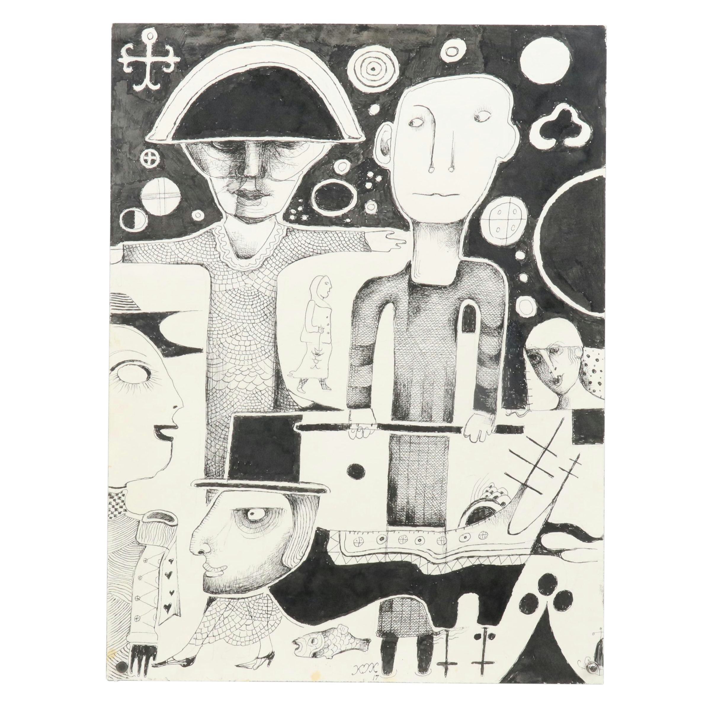 Nikolay Manuylov “Kuk” Surrealist Figural Ink Illustration, 2017