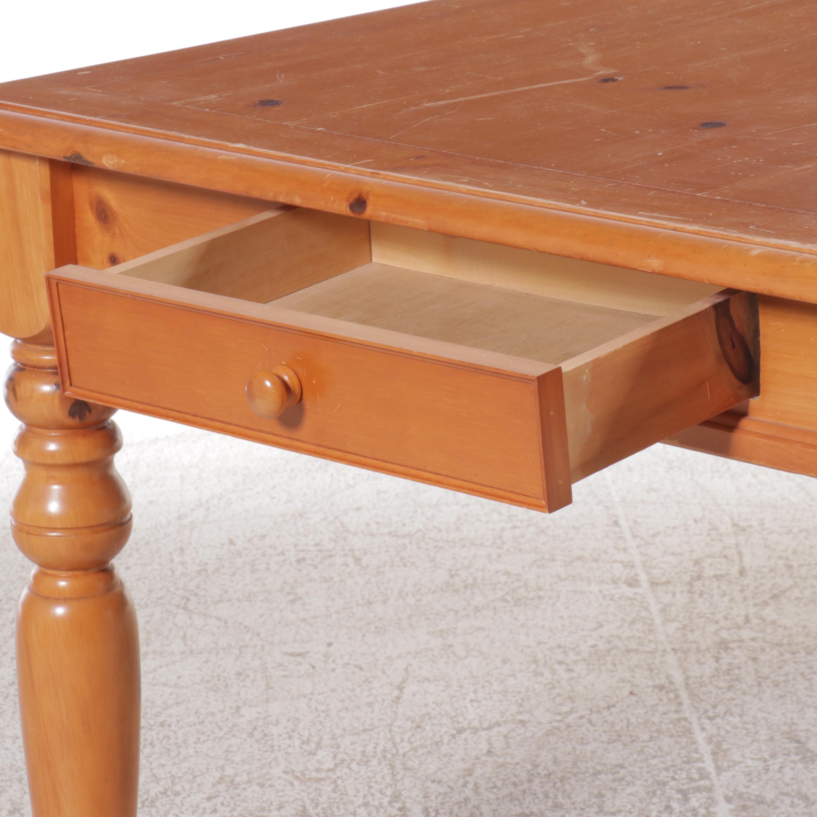 Pine Dining Table with Six Chairs, 21st Century