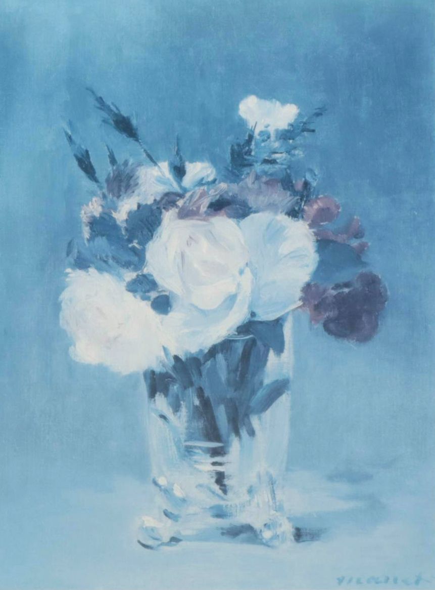 Offset Lithograph After Édouard Manet Blue Monochrome Floral Still Life