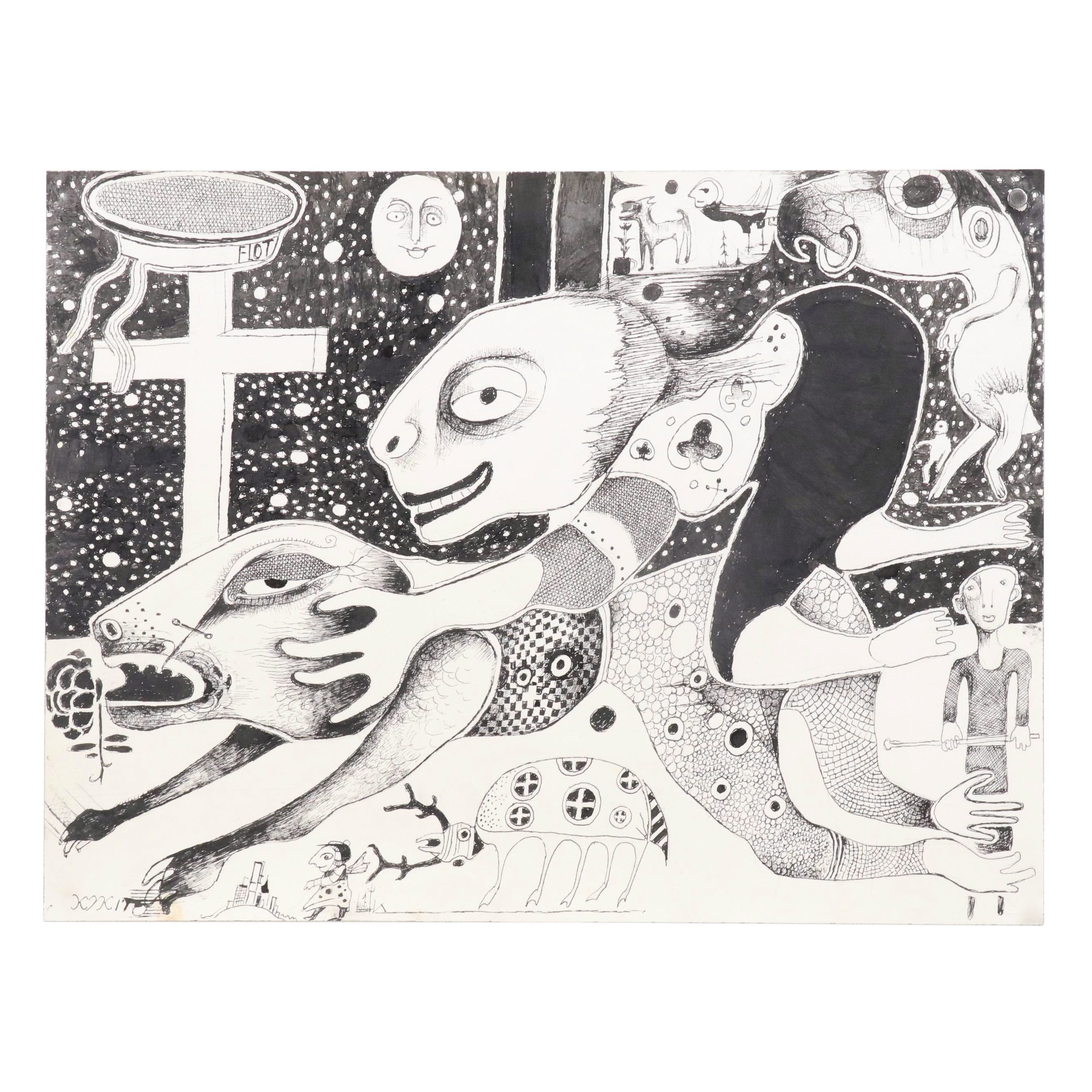 Nikolay Manuylov “Kuk” Surrealist Ink Illustration, 2017