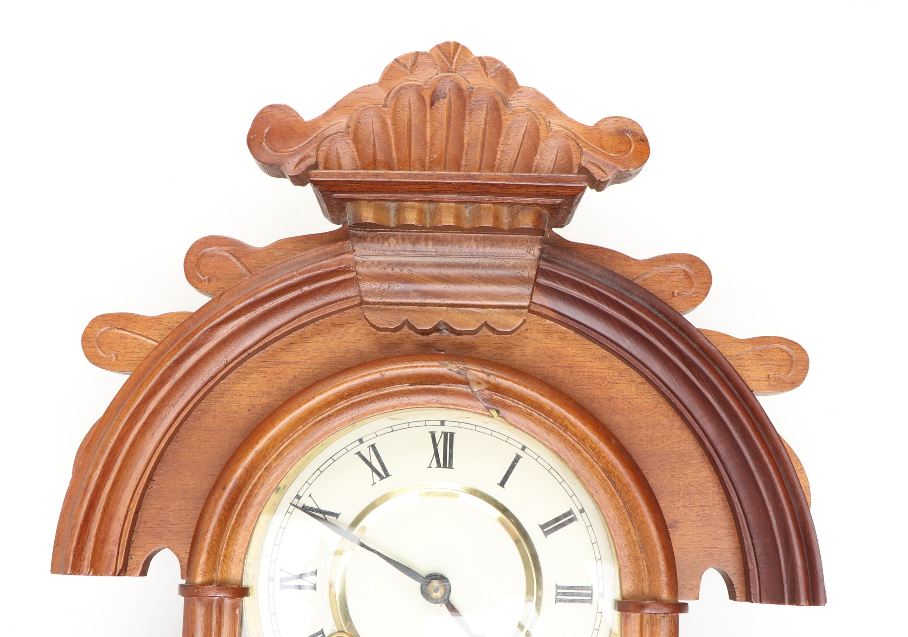Victorian Eastlake Style Carved Wood Wall Clock, Late 19th to Early 20th Century