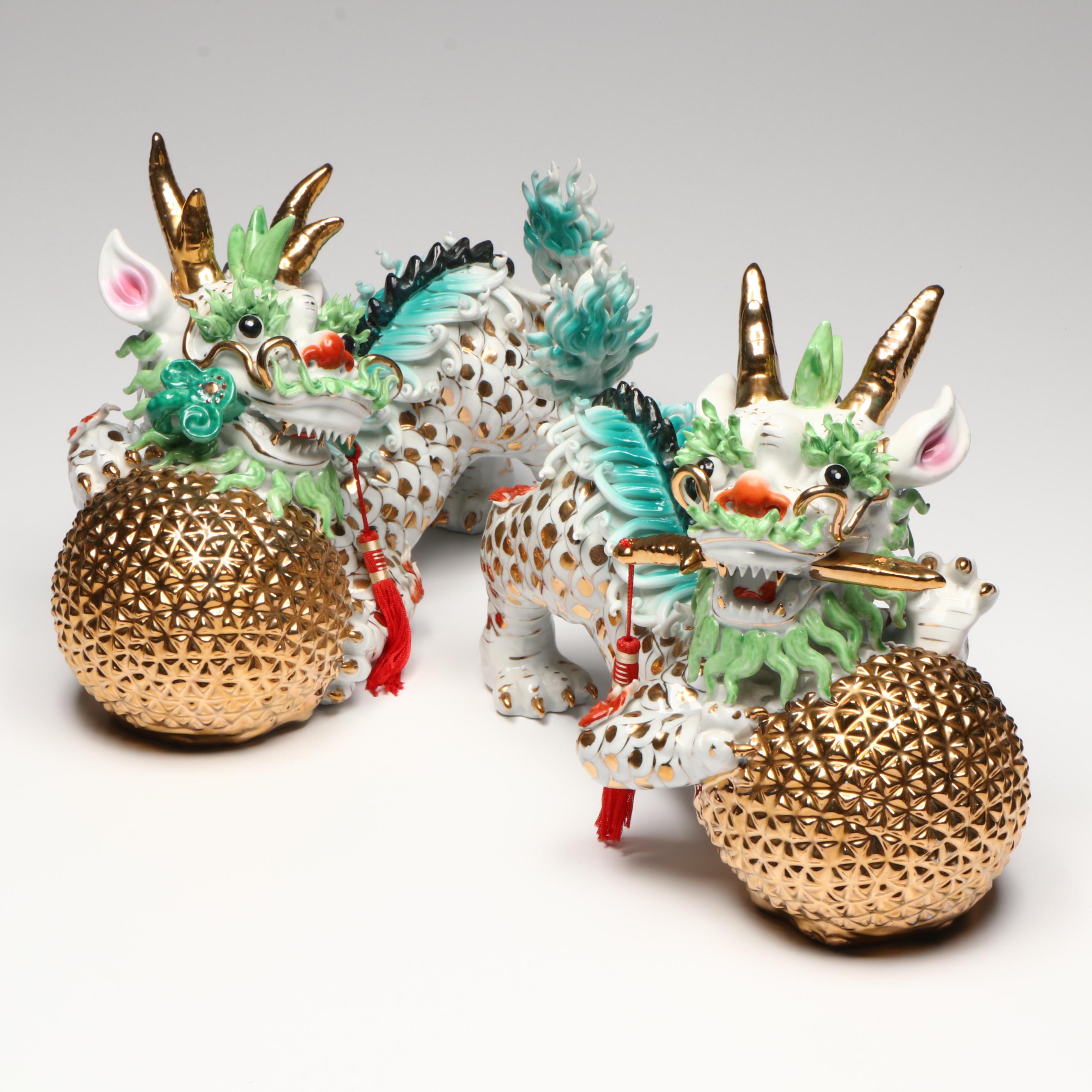 Chinese Style Gilt Ceramic Guardian Lions