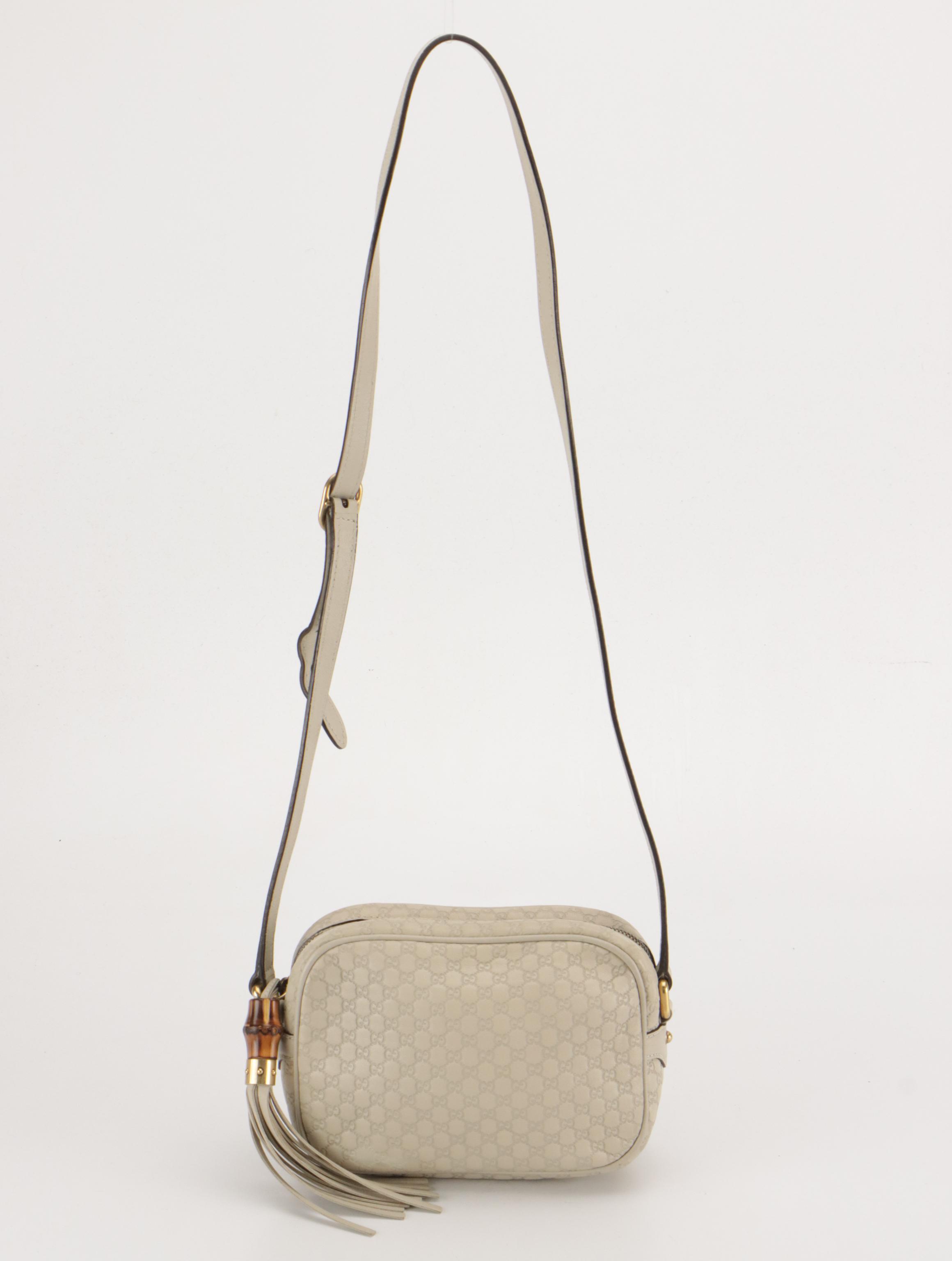 Gucci Bamboo Zip-Around Crossbody Camera Bag in Ivory Microguccissima Leather