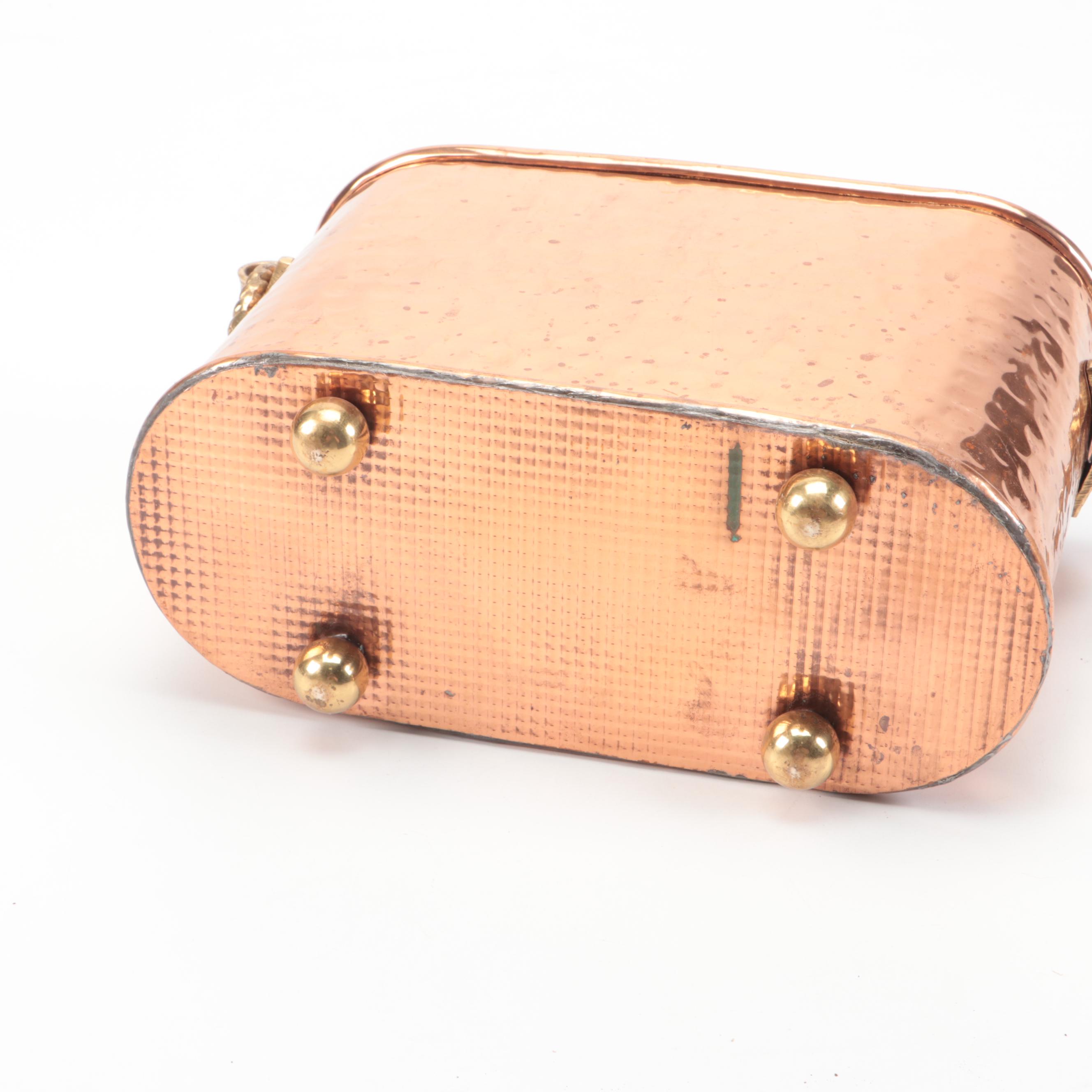 Vintage Western Electric Rotary Telephone, Glass Table Lamp, and Copper Planter