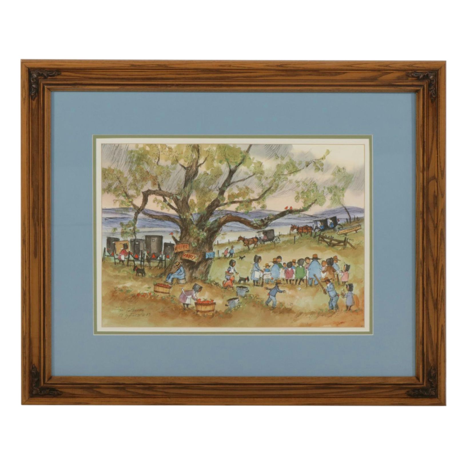 Ed Gifford "The Gathering" Watercolor Painting, 1987