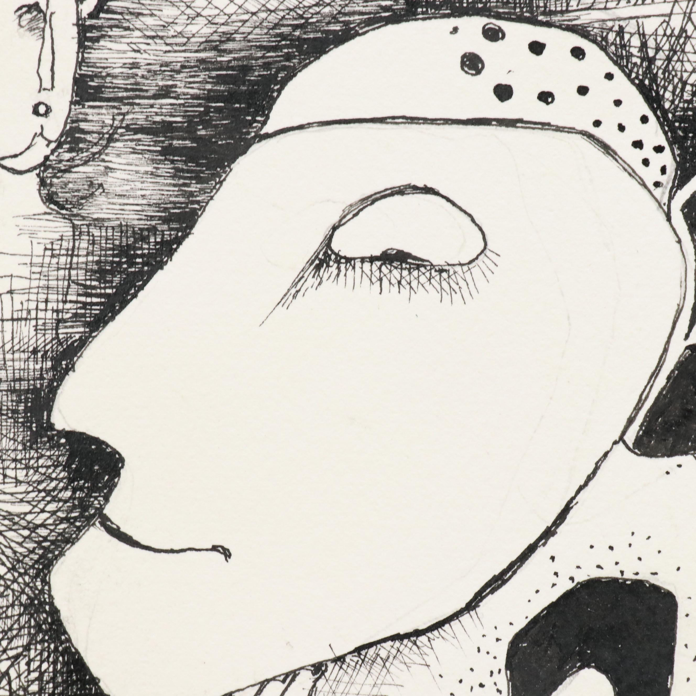 Nikolay "Kuk" Manuylov Figural Surrealist Ink Drawing, 2021