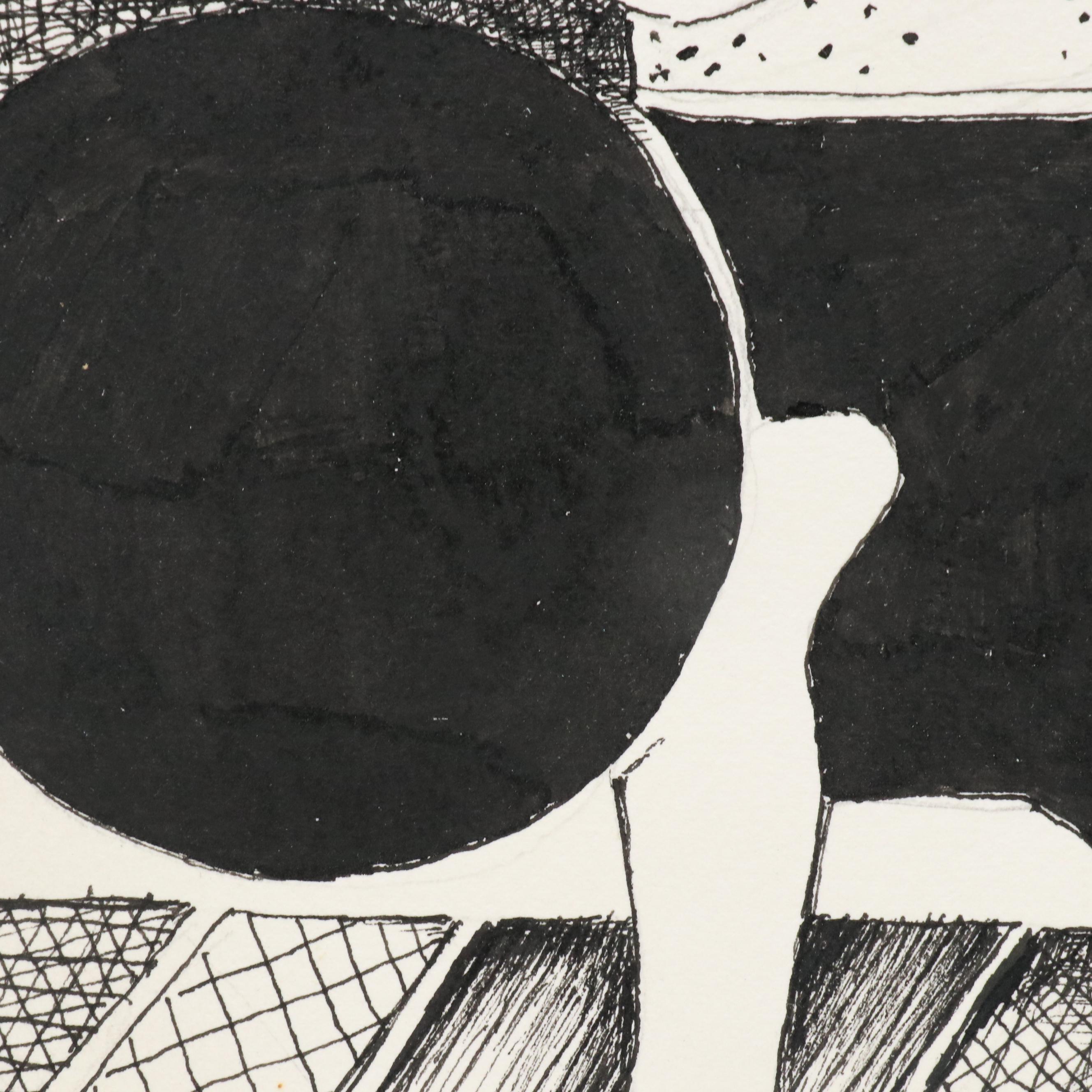 Nikolay "Kuk" Manuylov Figural Surrealist Ink Drawing, 2021