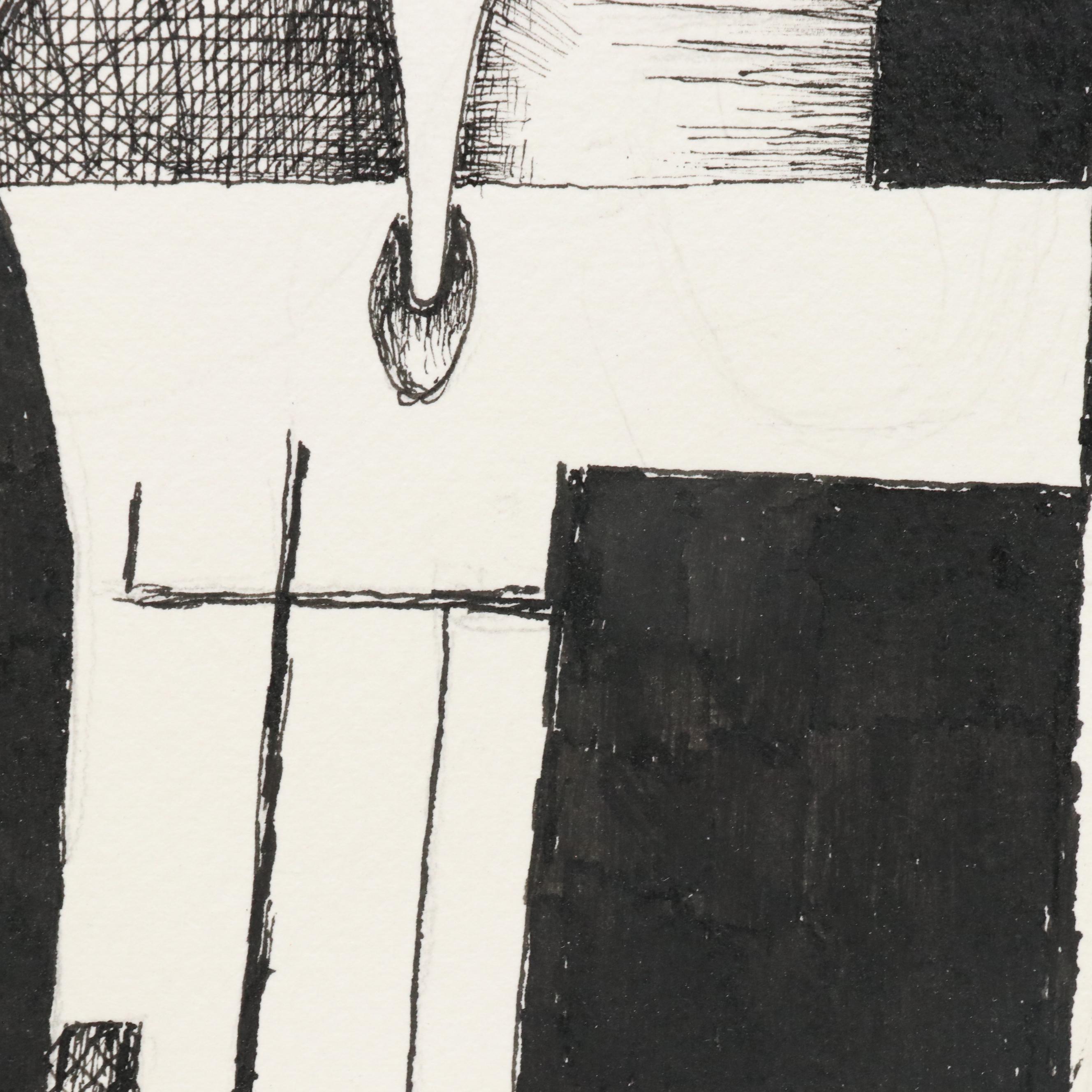 Nikolay "Kuk" Manuylov Figural Surrealist Ink Drawing, 2021