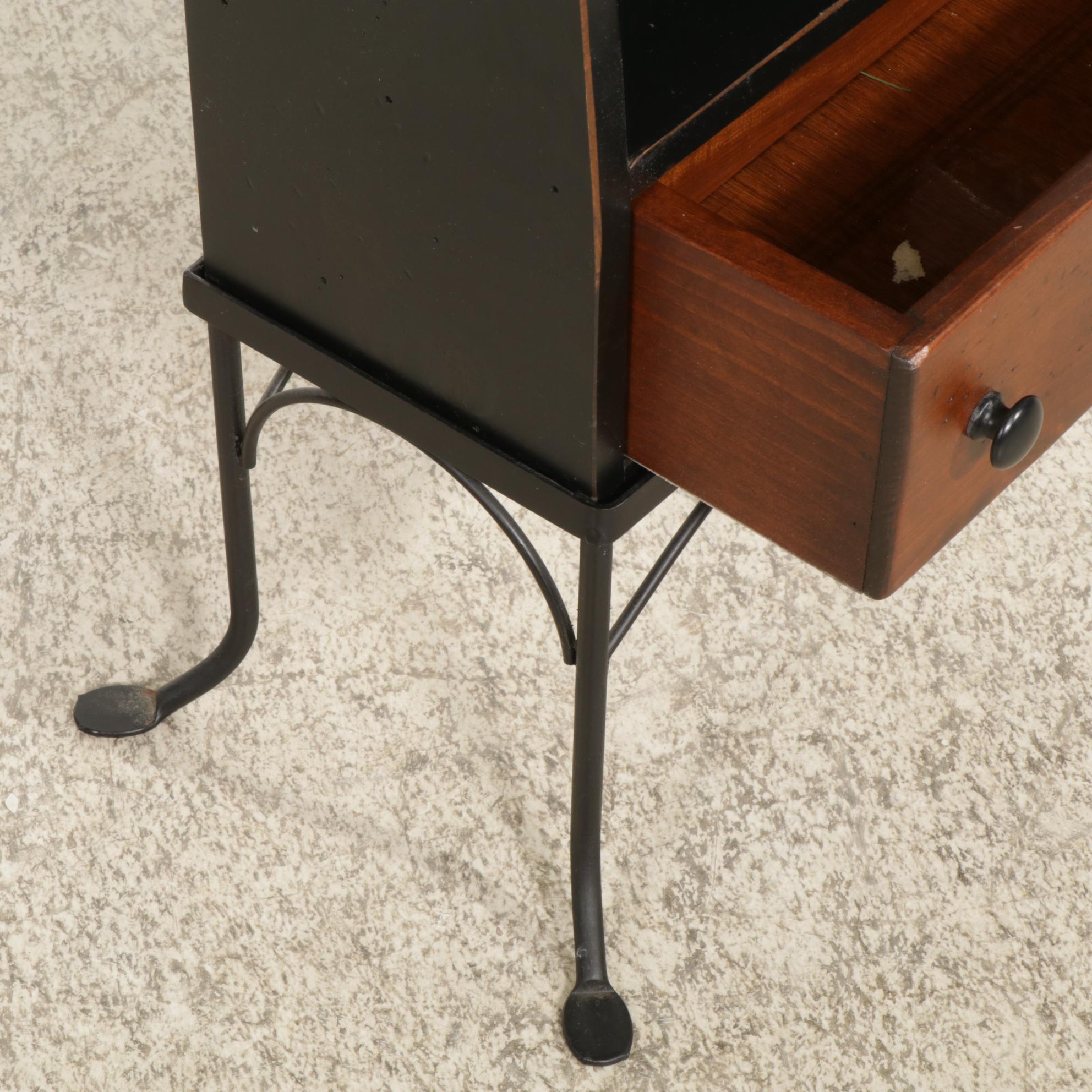 Tapered Wooden Bookcase on Forged Metal Stand