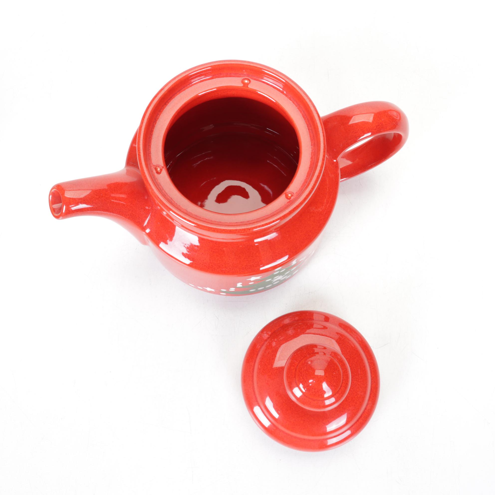 Waechtersbach "Christmas Tree" Teapot, Cups, and a Plate, Late 20th Century