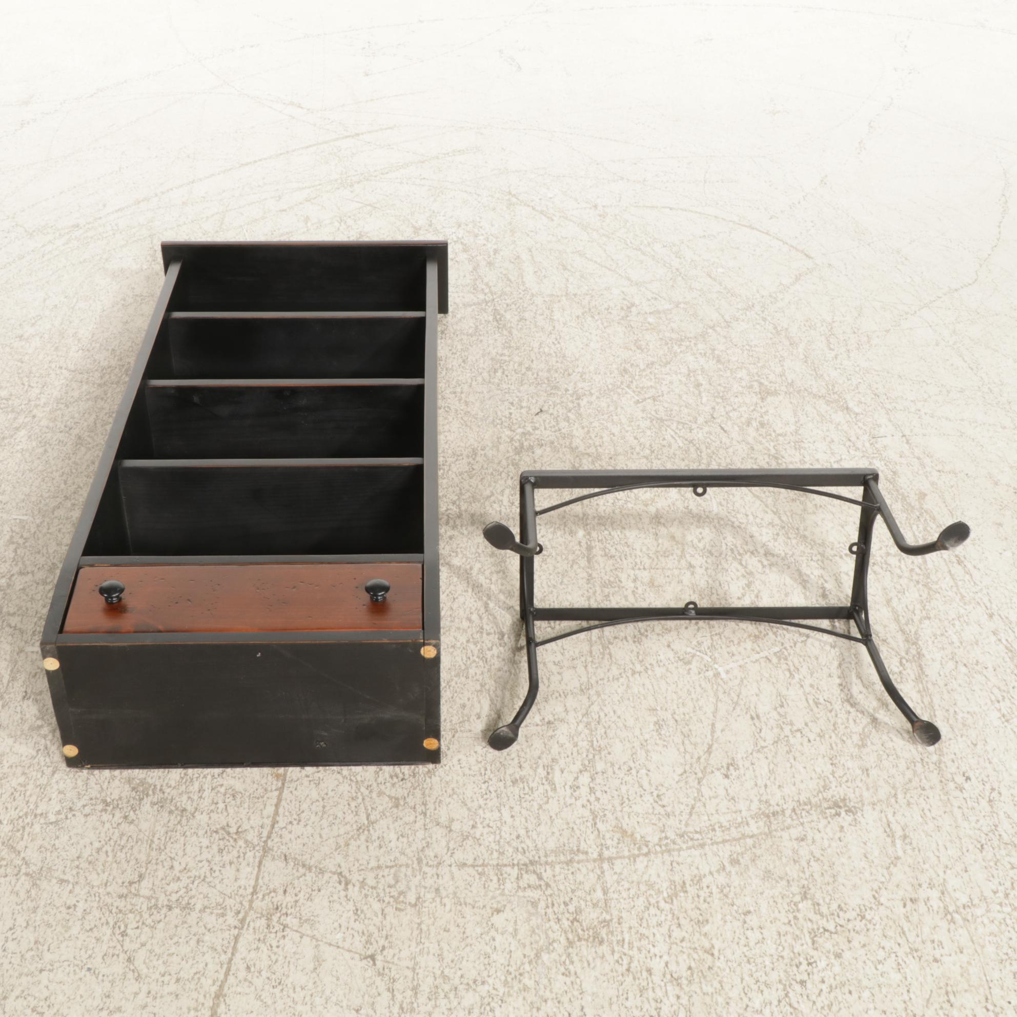 Tapered Wooden Bookcase on Forged Metal Stand