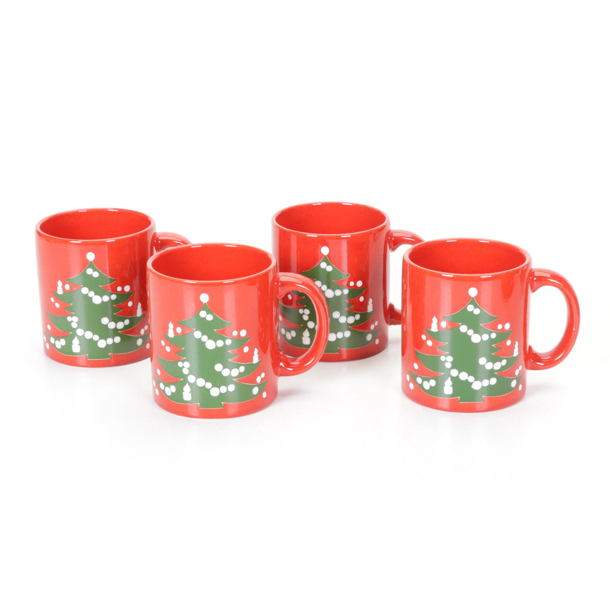 Waechtersbach "Christmas Tree" Teapot, Cups, and a Plate, Late 20th Century