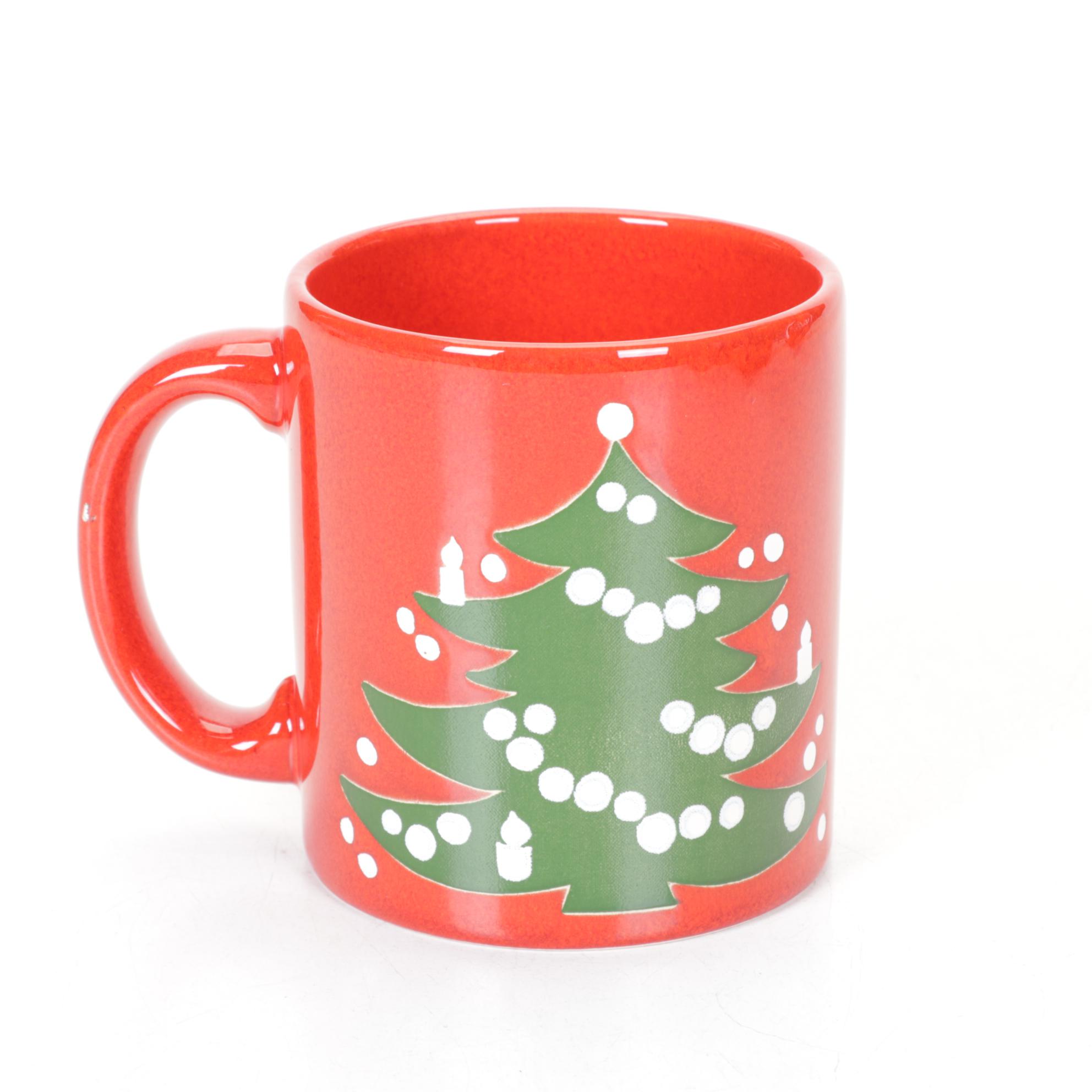 Waechtersbach "Christmas Tree" Teapot, Cups, and a Plate, Late 20th Century