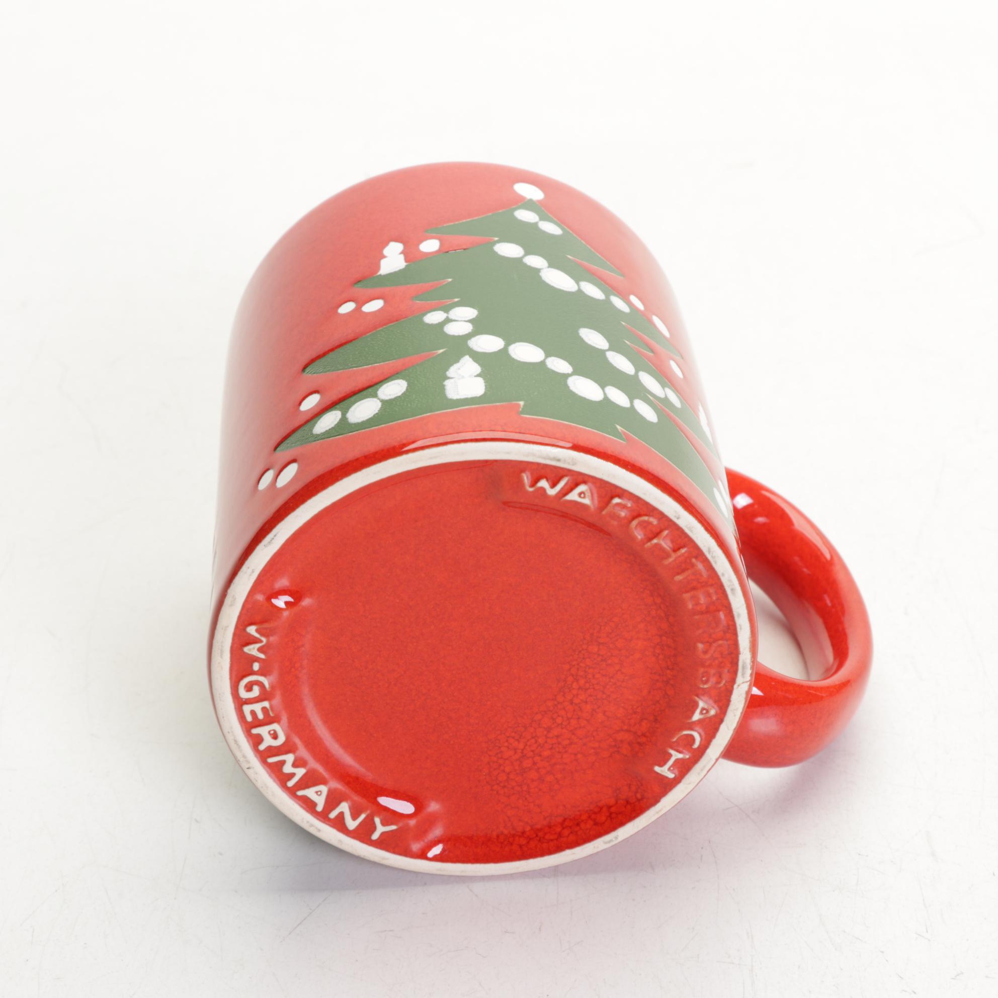 Waechtersbach "Christmas Tree" Teapot, Cups, and a Plate, Late 20th Century